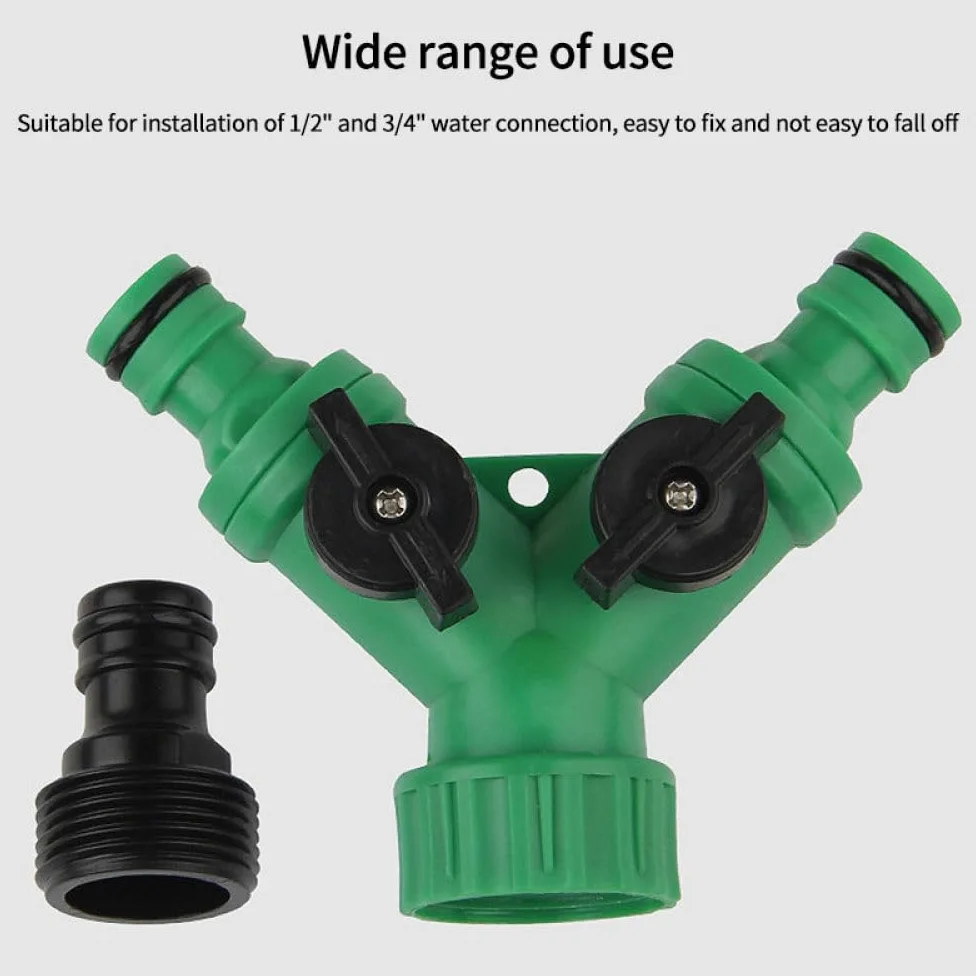 Conector en Y para manguera de jardín 1/2" 3/4" Kit de unión rápida de adaptador de grifo de 2 vías de rosca hembra con accesorios de divisor de agua de válvula de encendido/apagado, conector rá