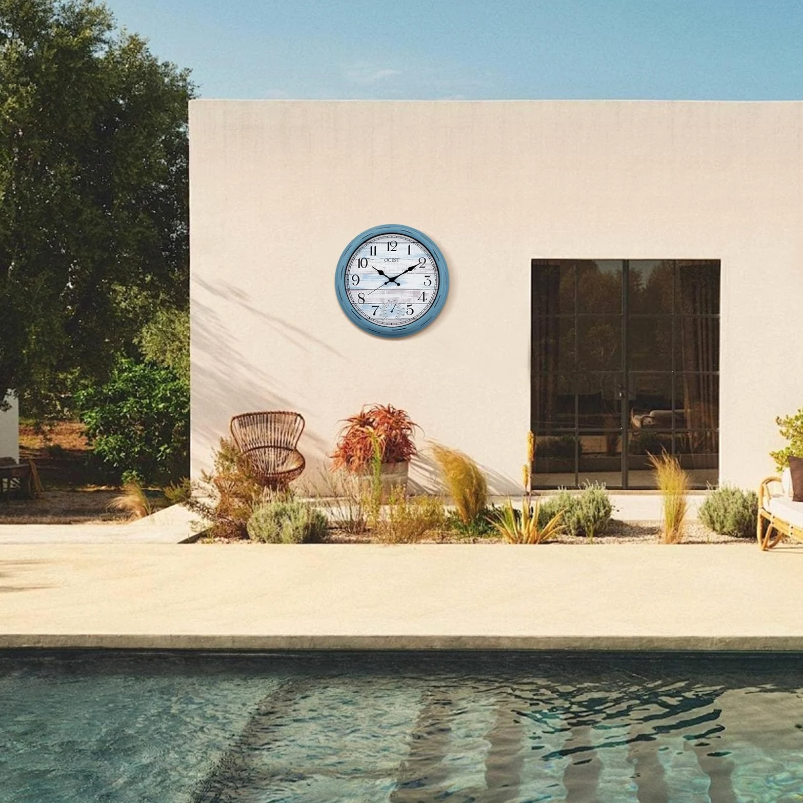 OCEST Reloj de pared impermeable 40,6 cm con termómetro para interiores y exteriores