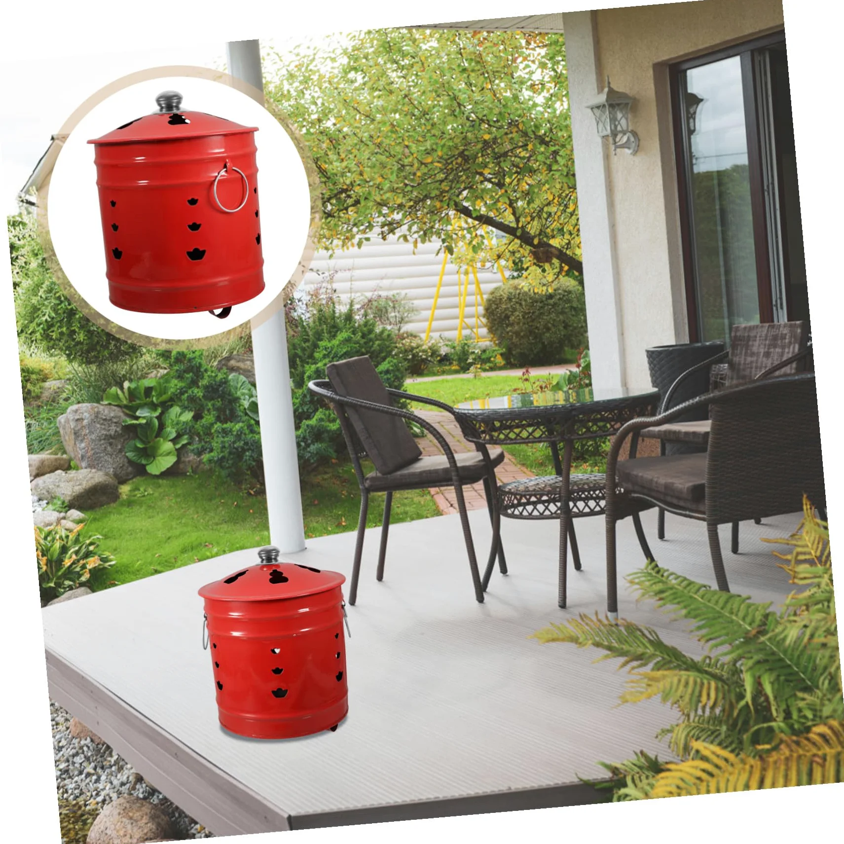 Cubo para Quemar Papel de Esmalte Rojo Duradero para Incineración | Ventilación para Mejor Combustión, Uso en Jardín y Hogar, Ayuda a Mantener Orden Estilo Aleatorio