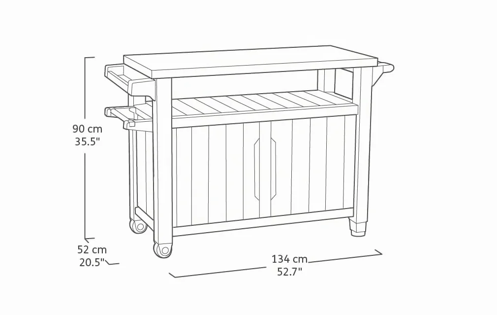 Keter Mueble Barbacoa Grande para terraza o jardín Exterior con Ruedas, Capacidad 207 litros, Color Marrón