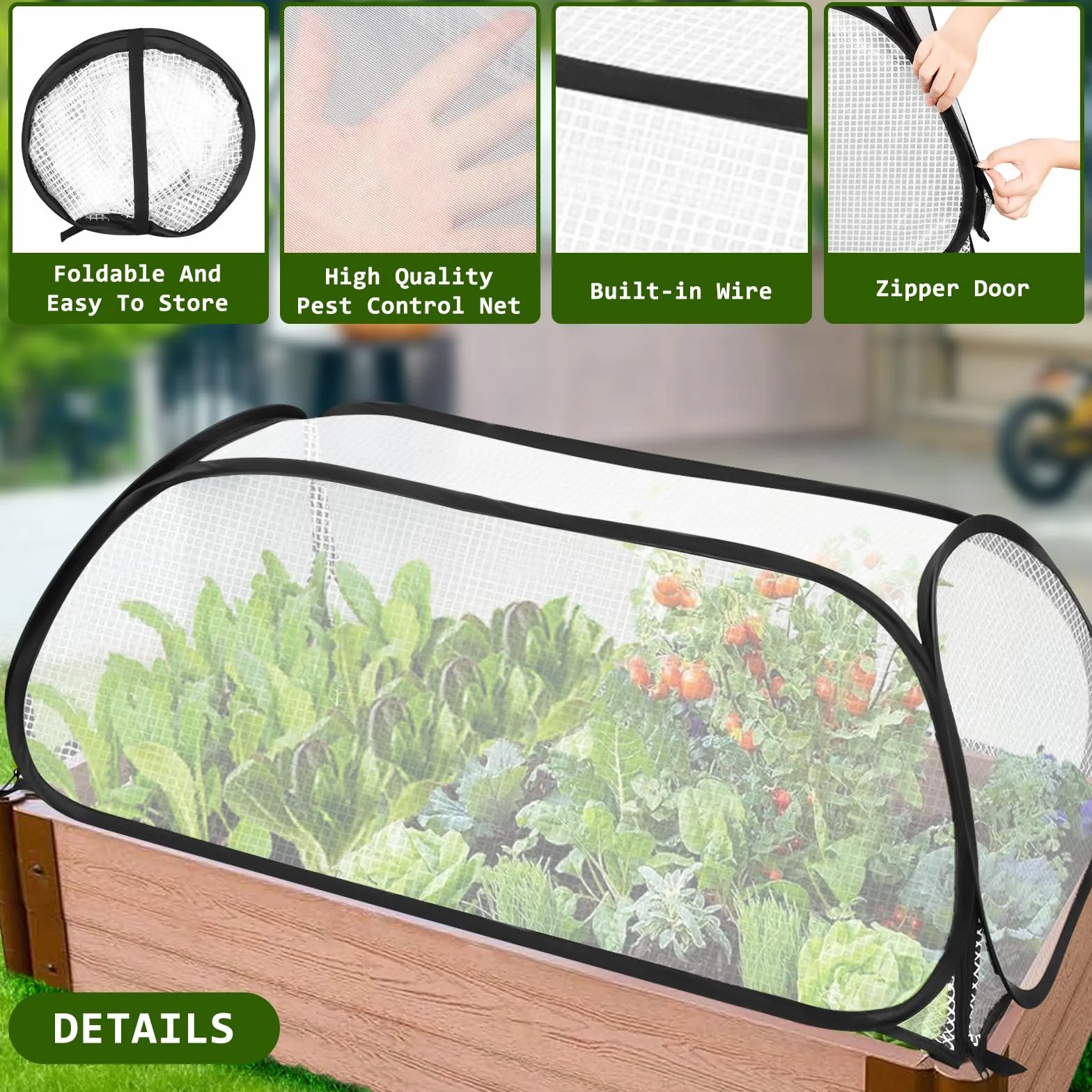 2 Piezas Cubiertas de Jardín para Camas Elevadas, 114x56x41cm Pop up Plegable Cubierta Invernadero para Bancal Elevada, Cubierta de Plantas para Verduras Flores, Protección de Heladas al Aire Libre