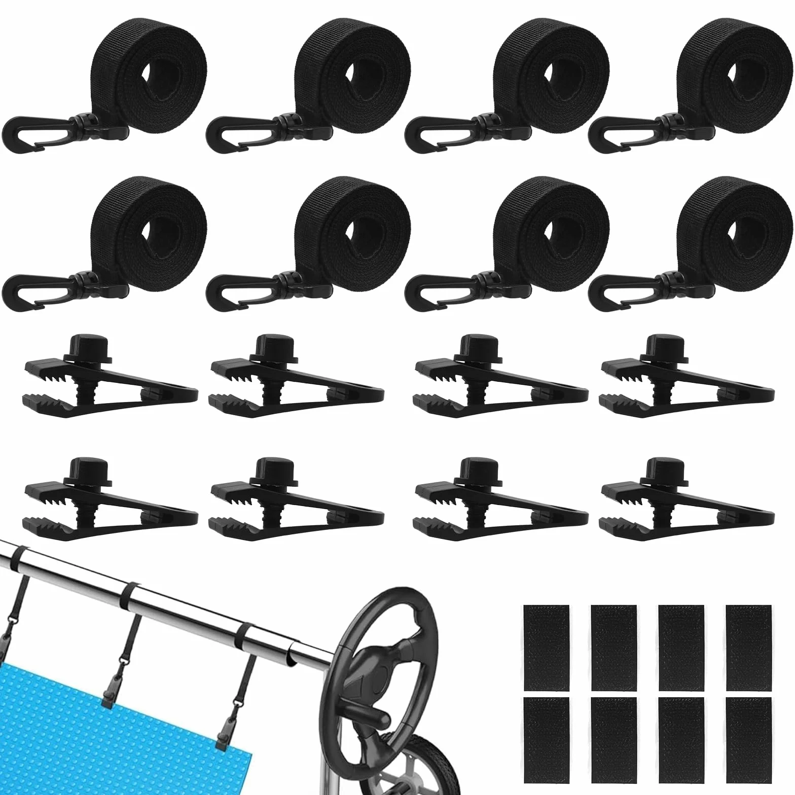 Rwbimti Juego de 8 bandas de sujeción y grapas para enrollador de piscina, especialmente para enrollador de piscina, rodillo de piscina para cubierta solar, enrollador de lona de piscina