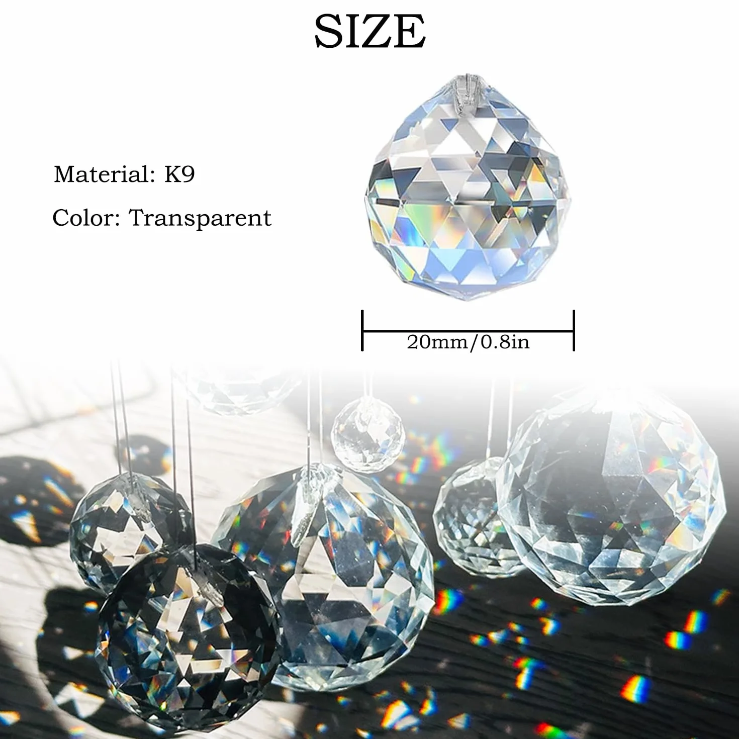 10 Bolas de Cristal Transparente (20mm) - Prismas Colgantes para Decoración - Ideal para Ventanas, Jardín, Hogar y Bodas