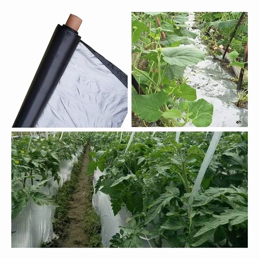 Película de plástico negro plateado para huerto, árboles frutales, invernaderos, invernaderos, control de malezas, 50 m, color negro
