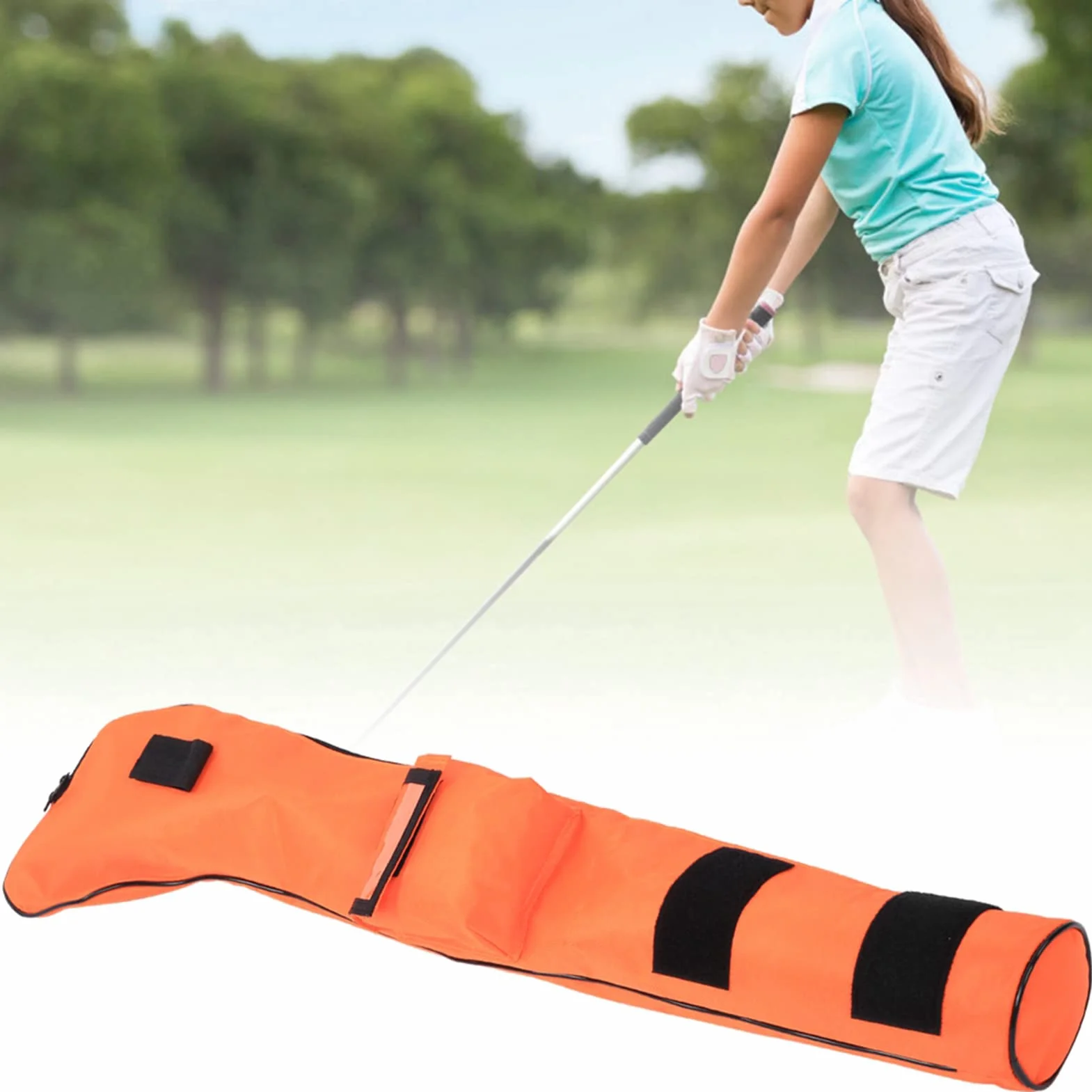 VBESTLIFE Bolsa de Palos de Golf Nylon Portátil Impermeable Niños Plegable Naranja