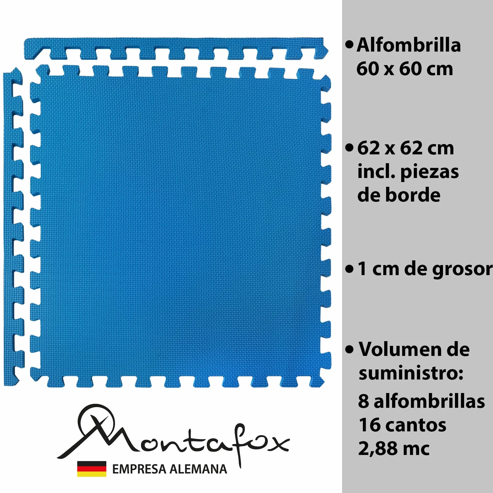 Montafox 2,88 m² Tapiz Piscina 1 cm Grosor Juego de 8 Plancha Azul 60 x 60 cm Suelo Protector Piscina Whirlpool Sistema Enchufable Extensible