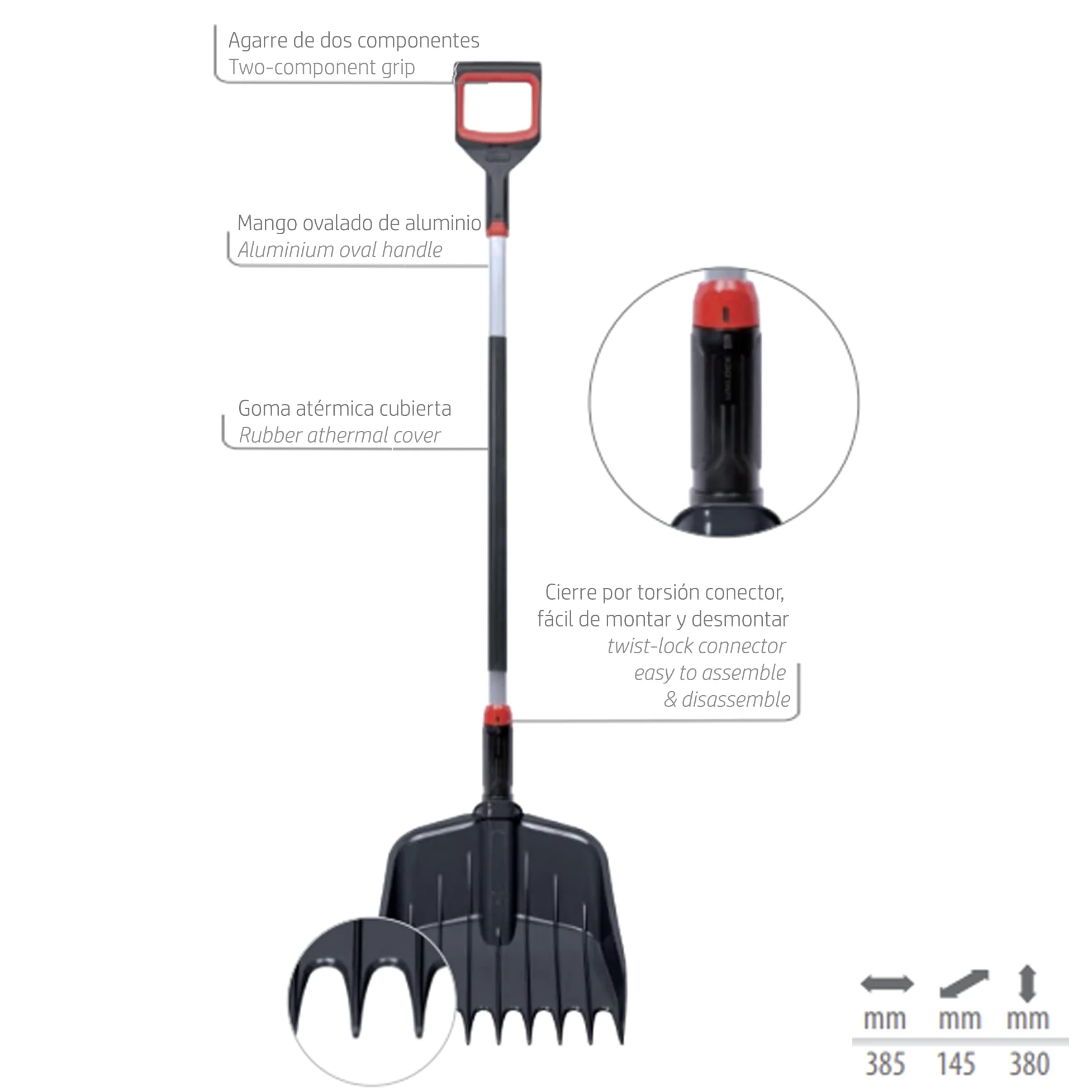 Prosperplast Pala Rastrillo para Jardín 2 en 1 Plástico Aluminio