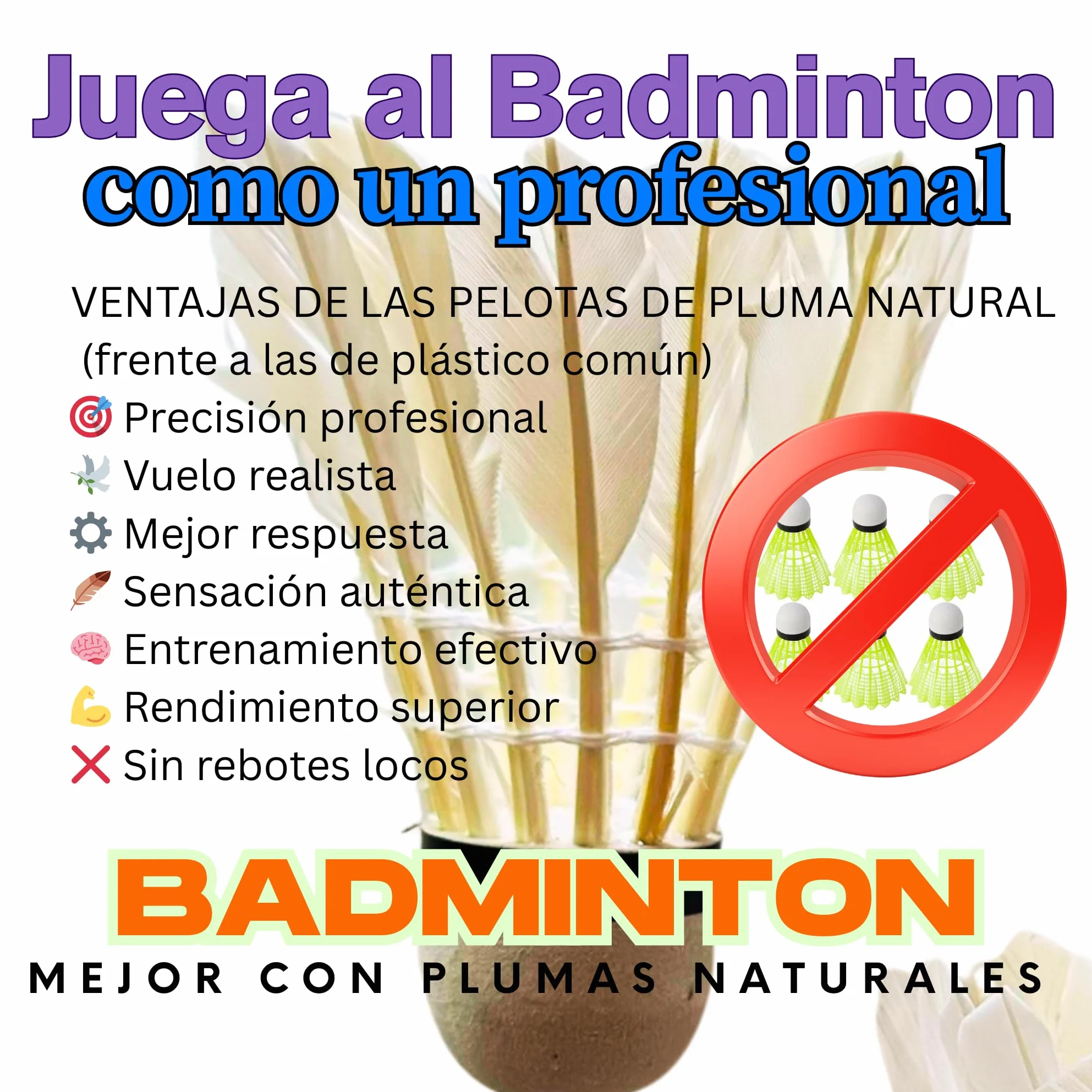 Pelotas Bádminton Pluma Natural Profesionales Resistentes Set 6 Pack Entrenamiento