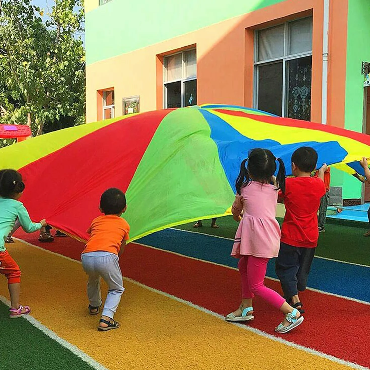 Paracaídas de Juguete 3,5 m Multicolor para Niños y Familia con Bolsa de Transporte
