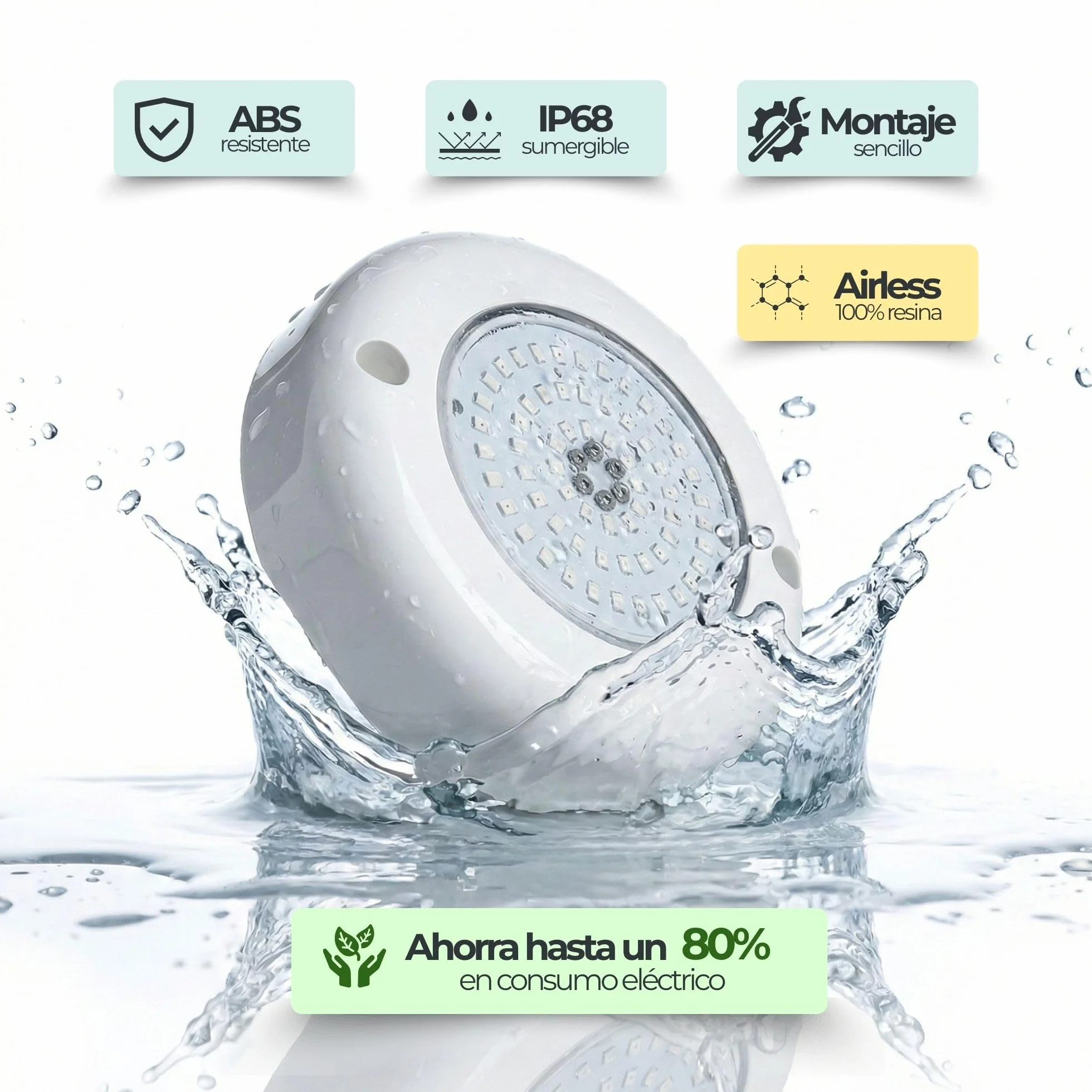 SWIMHOME Warmpool Foco LED Mini de Superficie para Piscina y Escalera, Blanco Frío 6000K, 6W, Resina Epoxy, Ø11cm