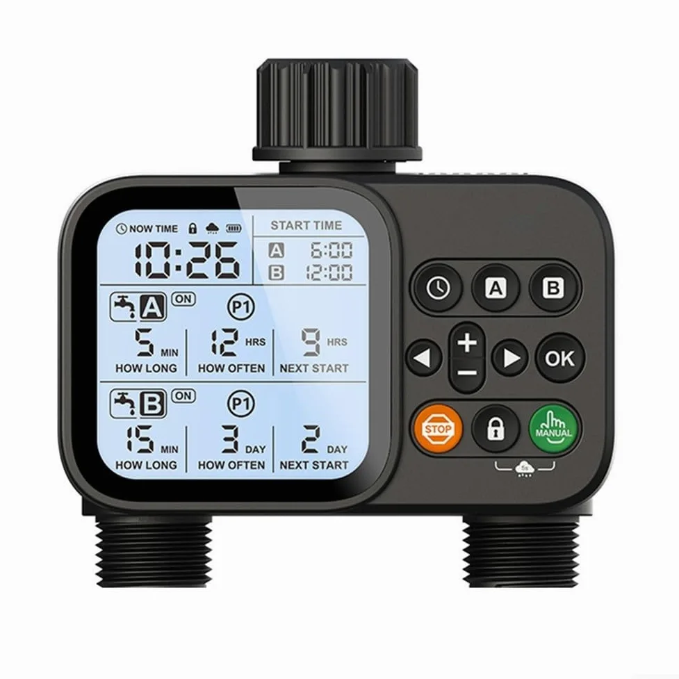 Temporizador de riego inteligente de doble salida controlador de riego automático y manual con modo de 8 horas para el cuidado de plantas de jardín