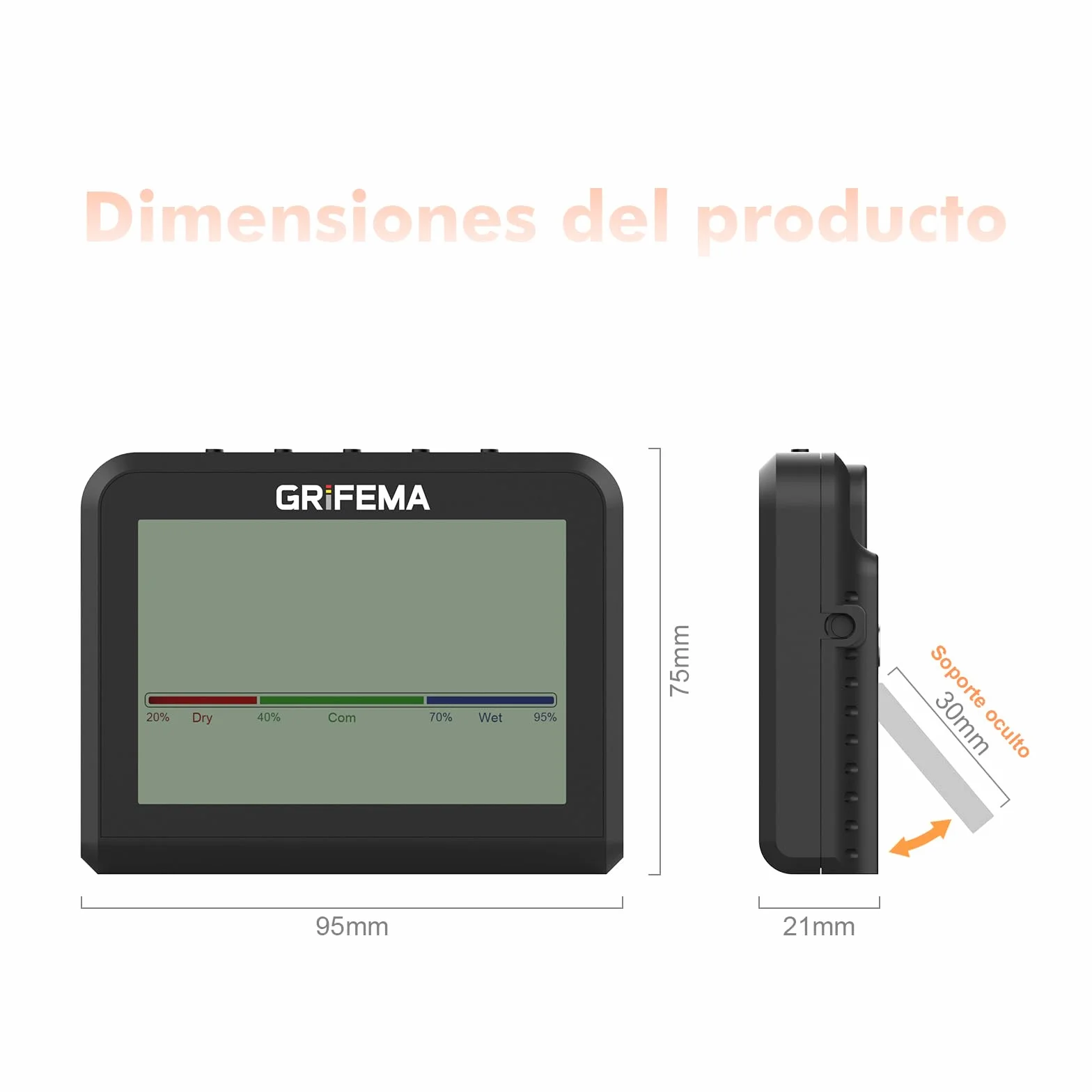 GRIFEMA GA2901B, Termómetro Digital Interior del Higrómetro, Digital Medidor de Humedad con Retroiluminación, Registro Máx/Mín, Reloj/Fecha, Ideal para Hogar/Invernadero, Negro