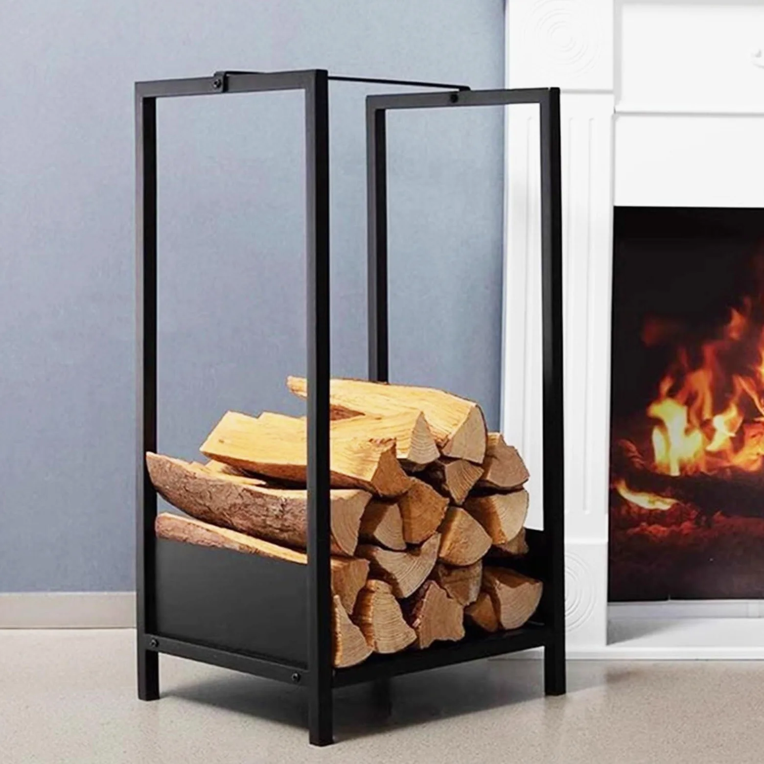 Soporte for leña de 30 pulgadas for interior y exterior, soporte for apilador de leña rústico negro for chimenea, soporte for leña de metal resistente