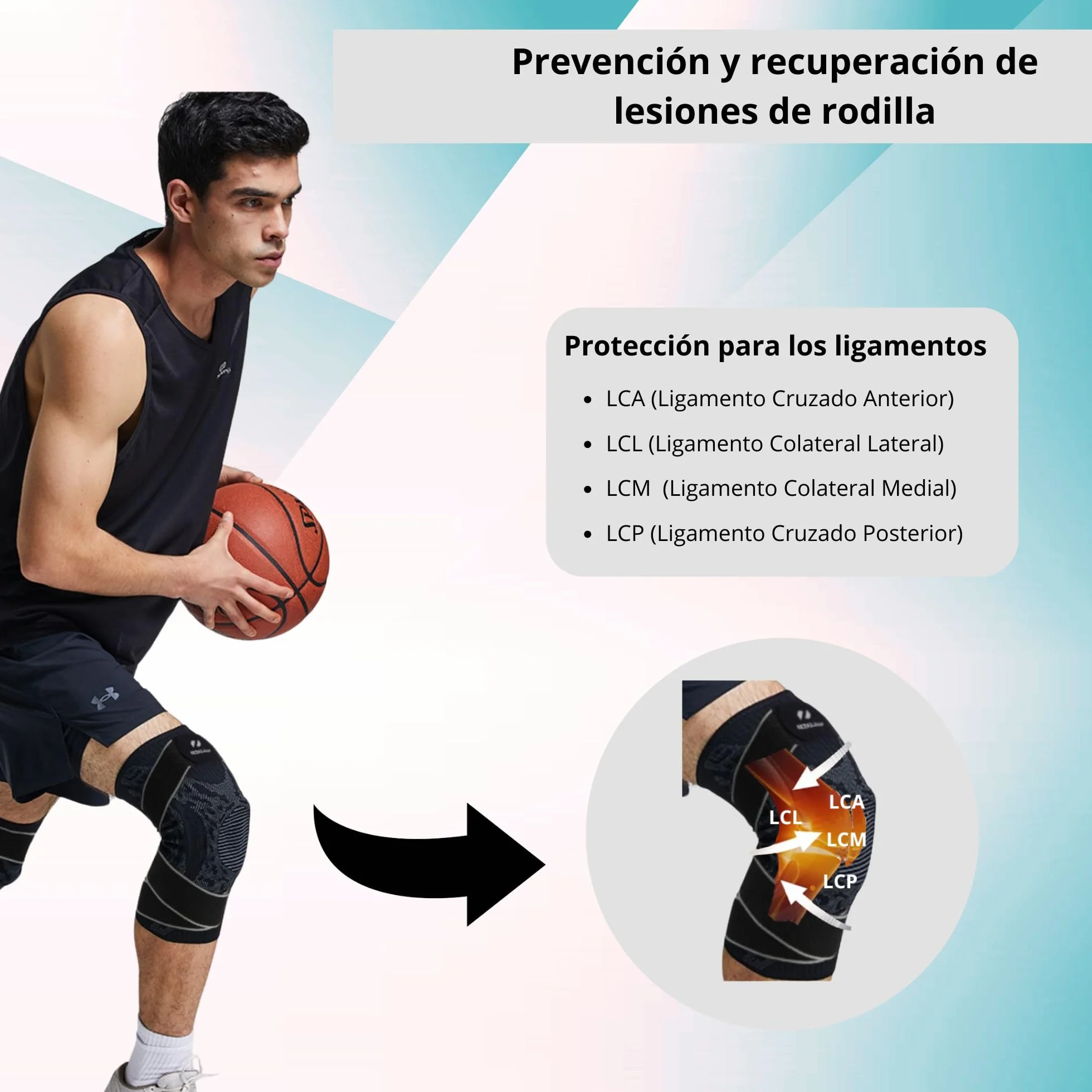 Drakon Rodillera de Compresión Menisco y Ligamento con Estabilizadores Laterales, Negro Large