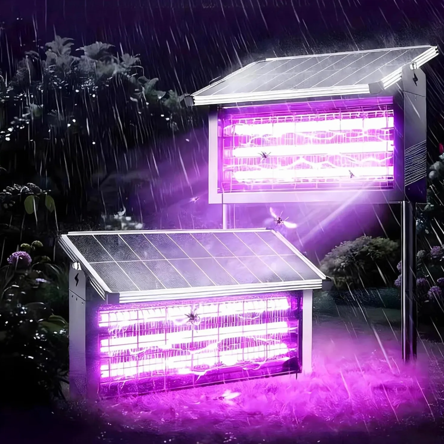 Matamosquitos solar, exterminador de insectos con luz UV, repelente de plagas impermeable para patio, jardín, parque, comunidad, control eficaz de mosquitos e insectos (negro, 23 cm)
