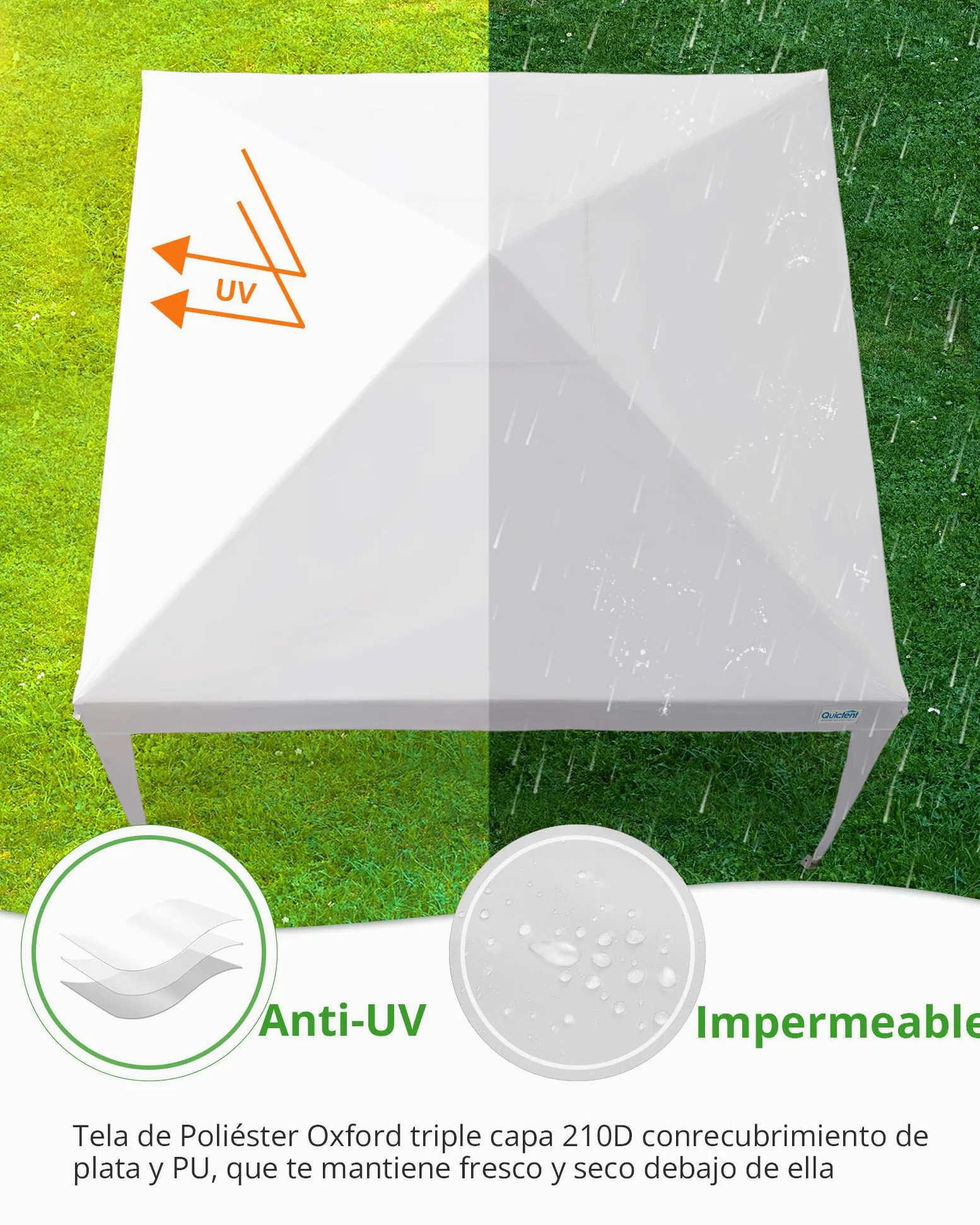 Quictent Carpa Plegable 3x3m Gazebo con Paredes Laterales Extraíbles, Refugio para Eventos de Altura Ajustable, Tienda Portátil para Fiesta de Jardín y Camping, Blanco | Carpa de jardín con paredes laterales, protección UV 50+, bolsa de transporte, marco