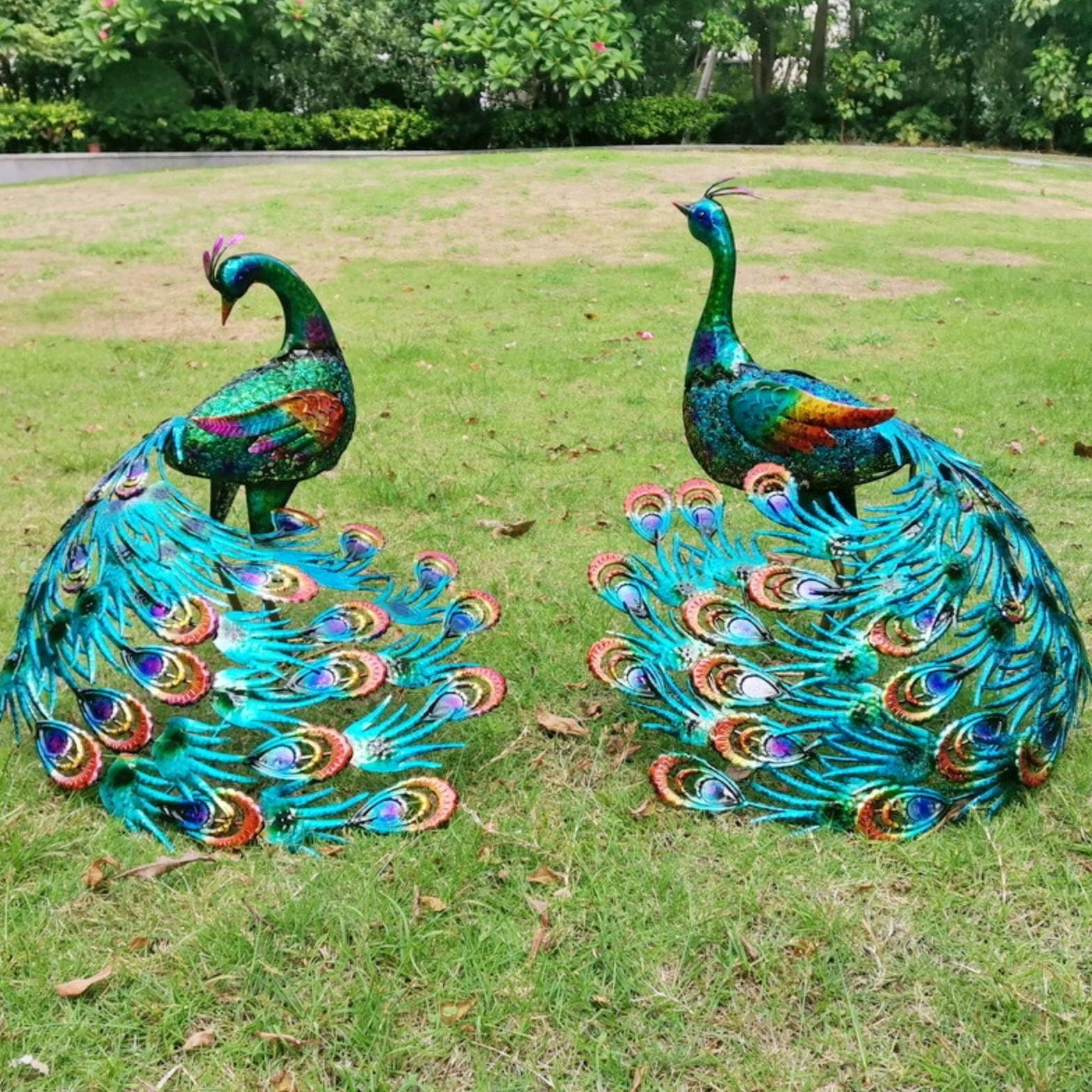 Estatua de Decorativa Figura Escultura Adorno Ornamento Metálico con Diseño Llamativo y Efecto Acogedor Adecuada para, Pavo Real De Cola Grande con Cabeza Recta — Sin Luz — 49.5 45.5 48cm