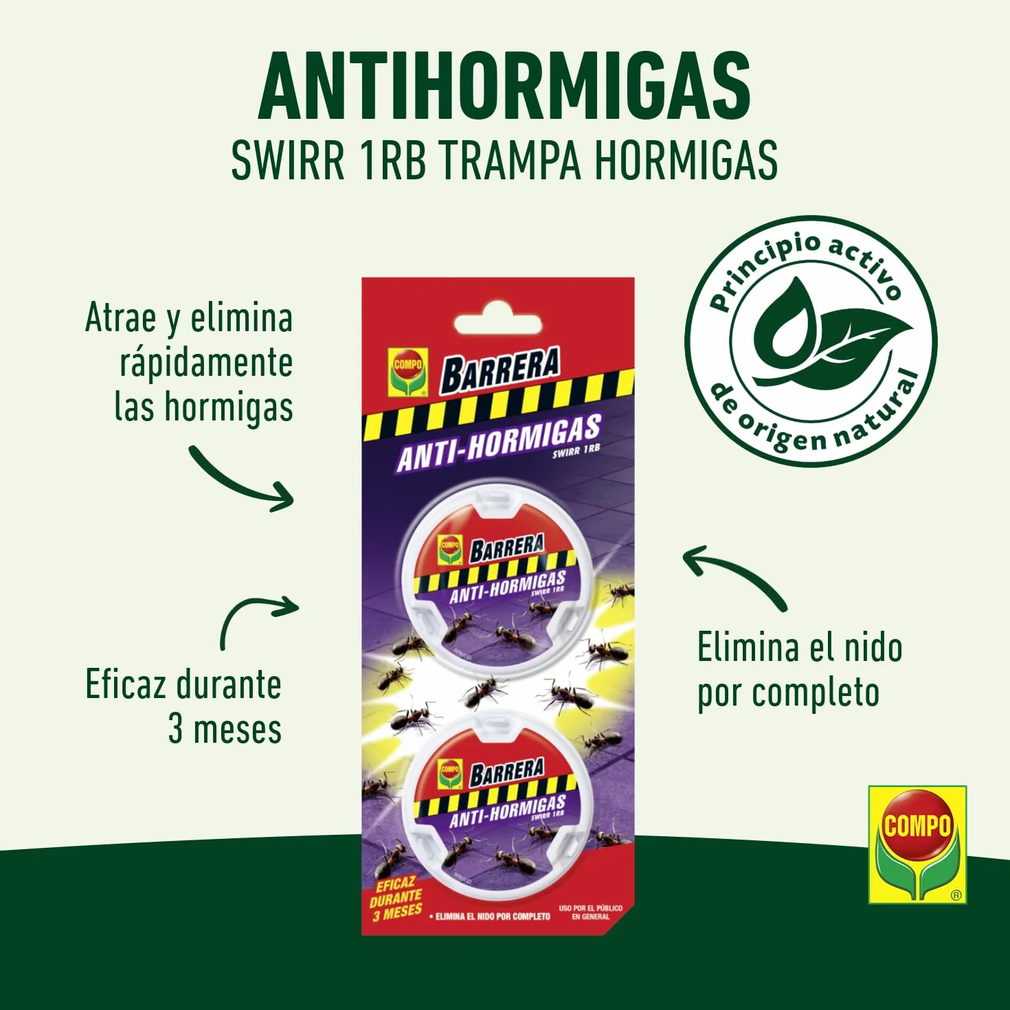 Compo Repelente Barrera de Insectos Cebo antihormigas, Control de Hormigas en el salón, Comedor y terraza, 2 Unidades de 10 g (2069902011)