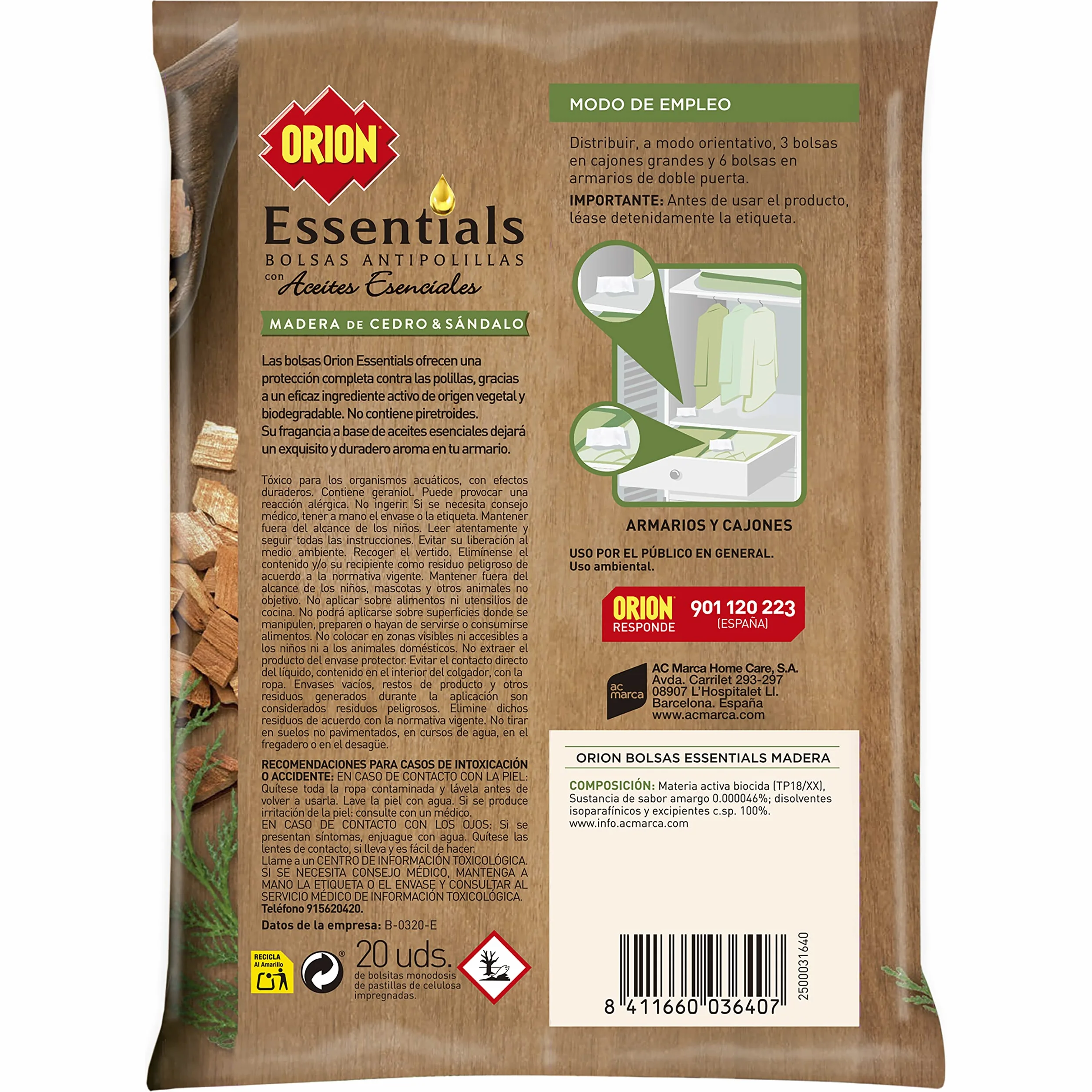 Orion Essentials - Bolsas Antipolillas 20uds