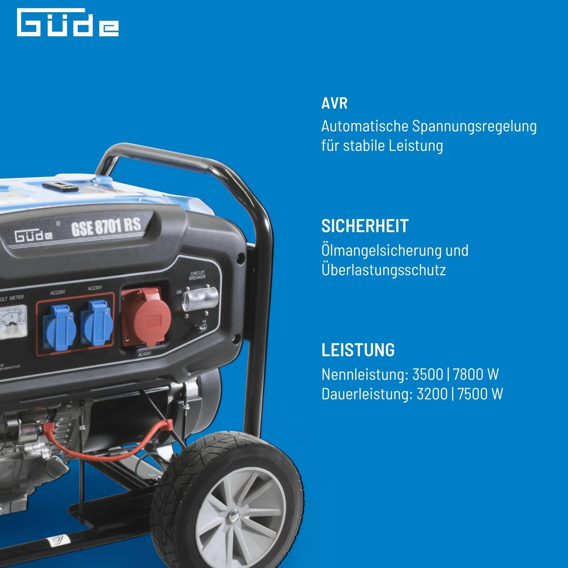Güde GSE 8701 RS - Generador de corriente a gasolina