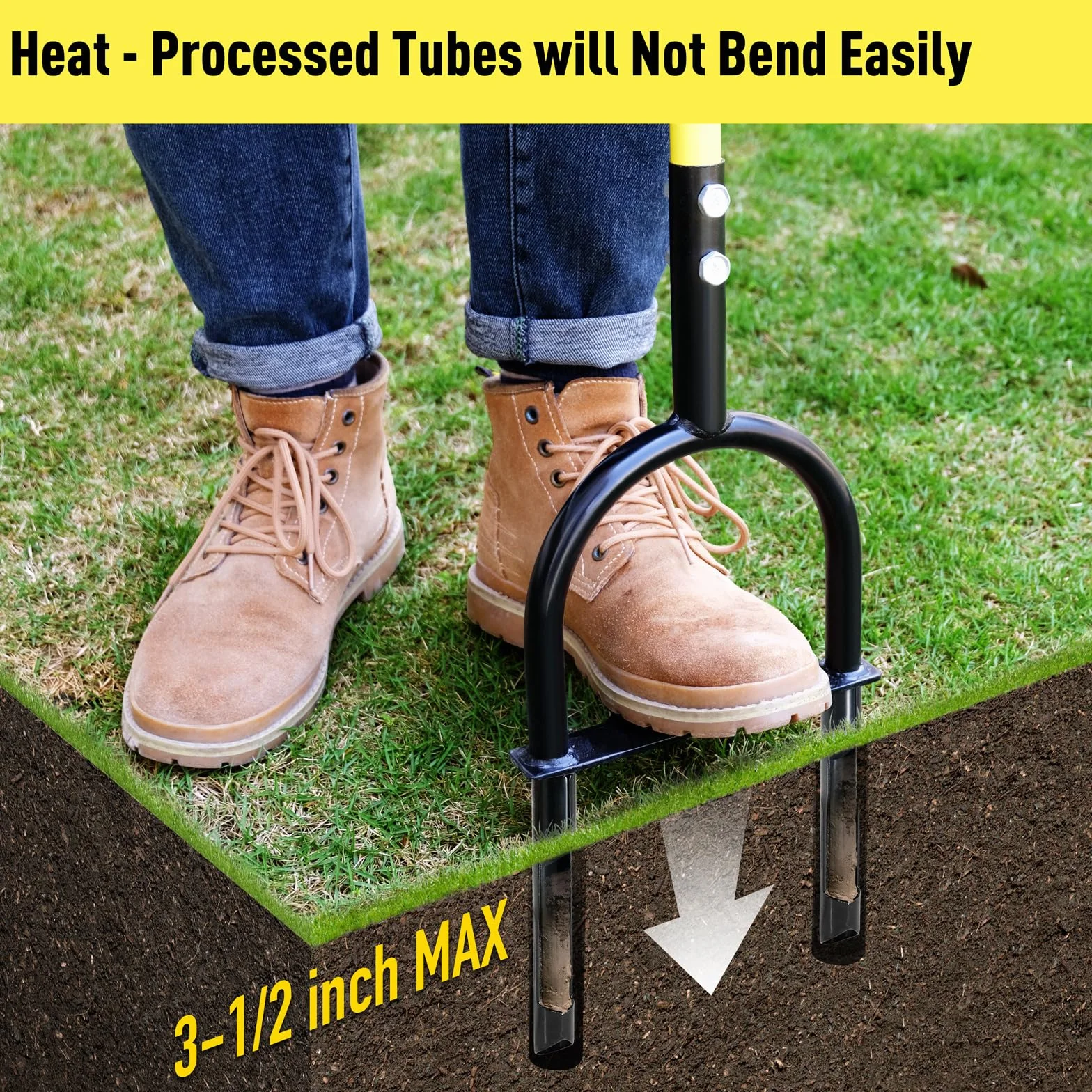 JARDINEER Aireador de césped, herramienta de extracción de hueso, aireador manual para compactación del suelo, aireador de césped para patios pequeños, jardín, césped
