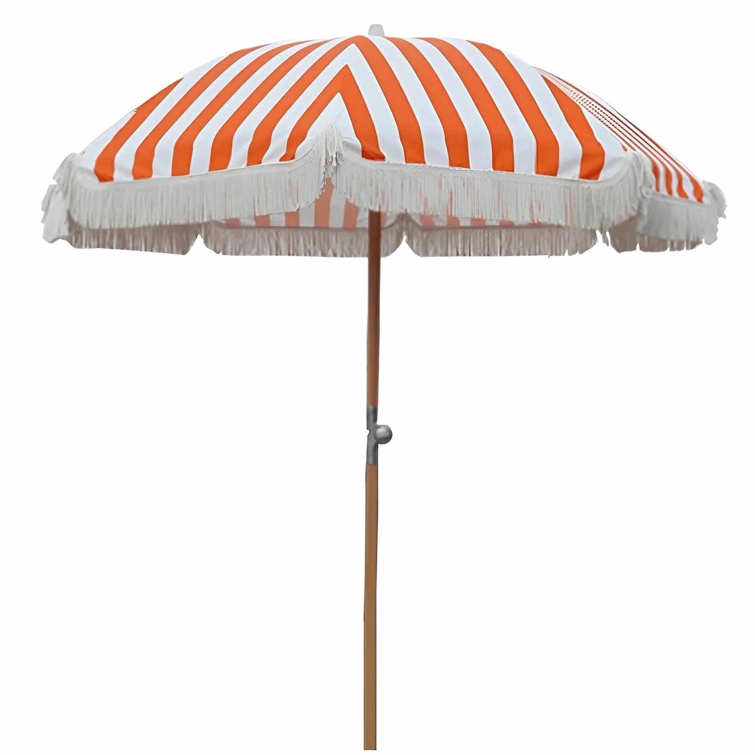 Genérico 220 cm Sombrilla de Exterior a Rayas Naranjas con Borla, Parasol de Playa UPF50+, Sombrilla de Jardín Plegable con Poste de Hierro