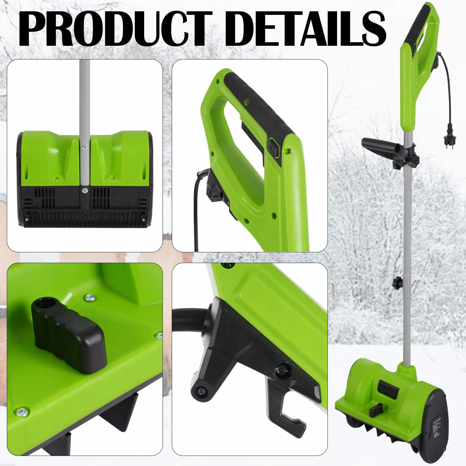 Sopladores Nieve, 1200W Barredora Nieve Soplador Eléctrico Barredora 220V Exteriores Dirección Lanzamiento Nieve Ajustable Mango 180 ° 3500 Rpm Distancia Máxima Lanzamiento 8M 32cm Ancho Barrido Nieve