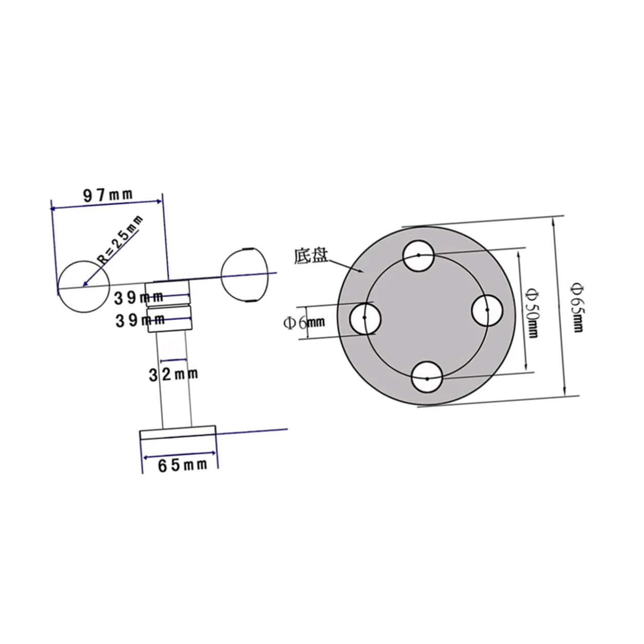 Anemómetro Sensor de Viento Rs485 de 3 Copas Abs Negro | Salida Modbus 485, Rango 0 32.4 S y Relación 0.2 S, Capacidad ≤200ω y Peso ±1 S
