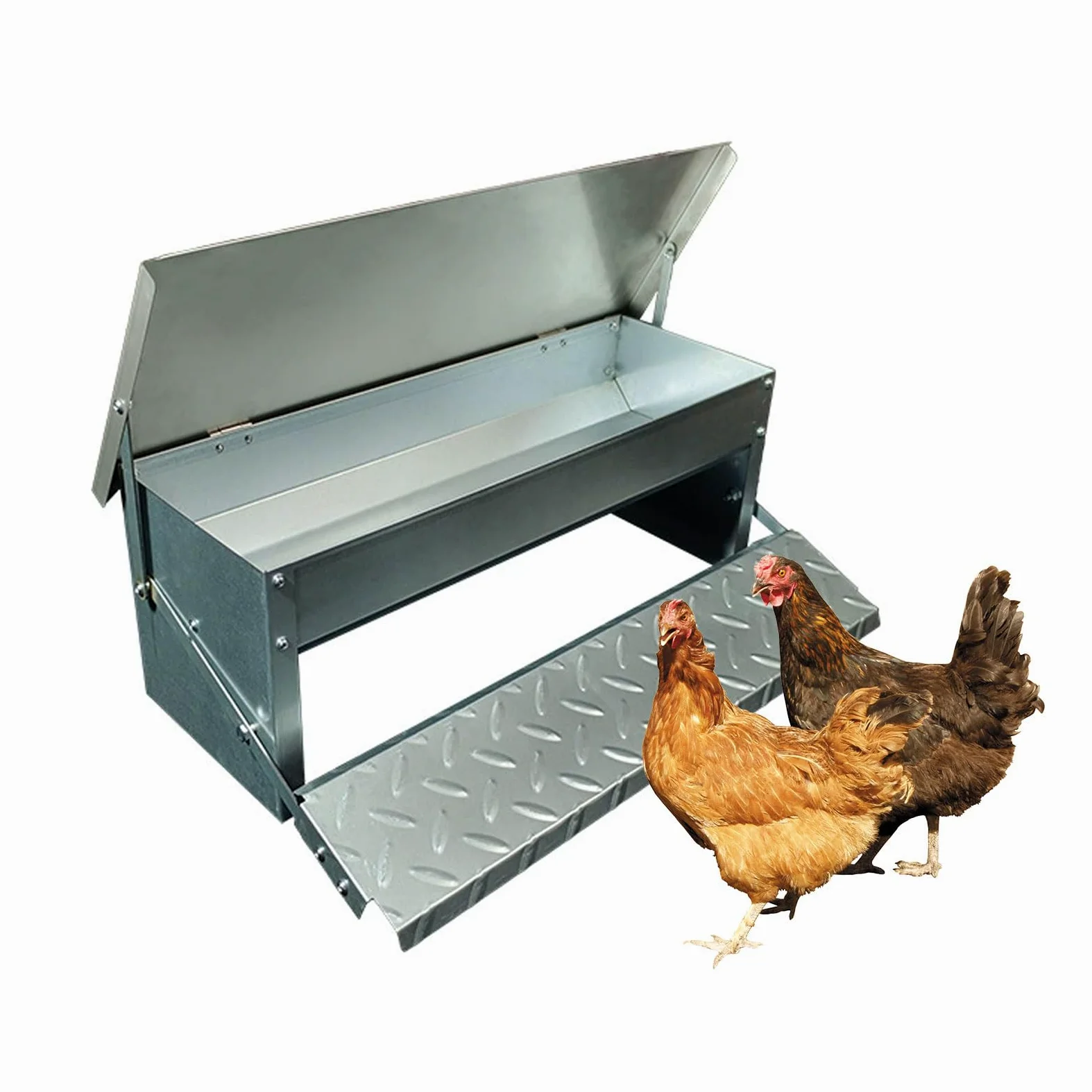 Comedero Automático para Pollos con Pedal de Acero 4-9 kg de Capacidad Alimentador para Gallinas Alimenta a 6 Pollos Hasta por 10 Días para Faisanes, Pollos y Gallineros Exteri(Size:Large - 82.5x18cm)