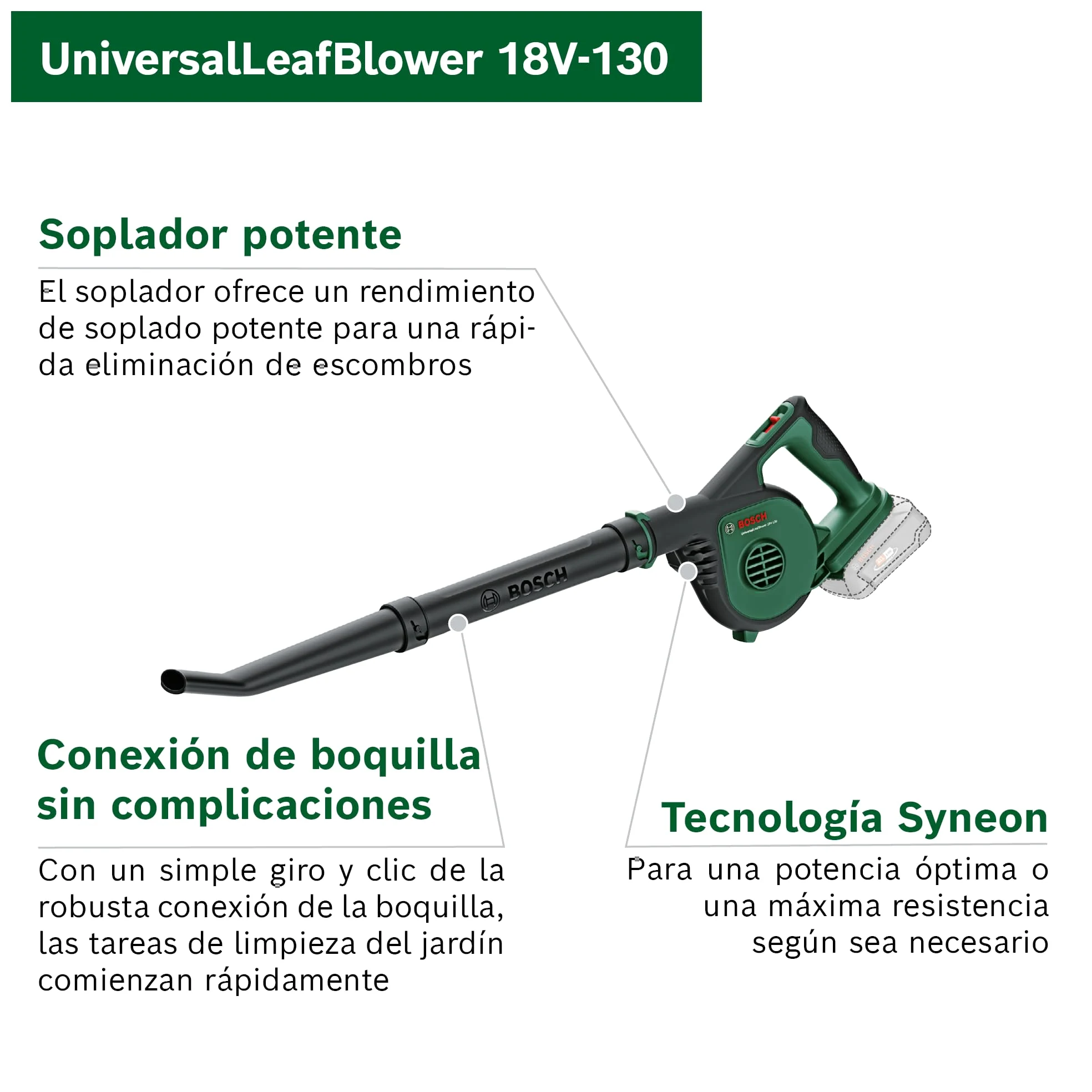 Bosch UniversalLeafBlower 18V-130 Soplador de Hojas a Batería 18V