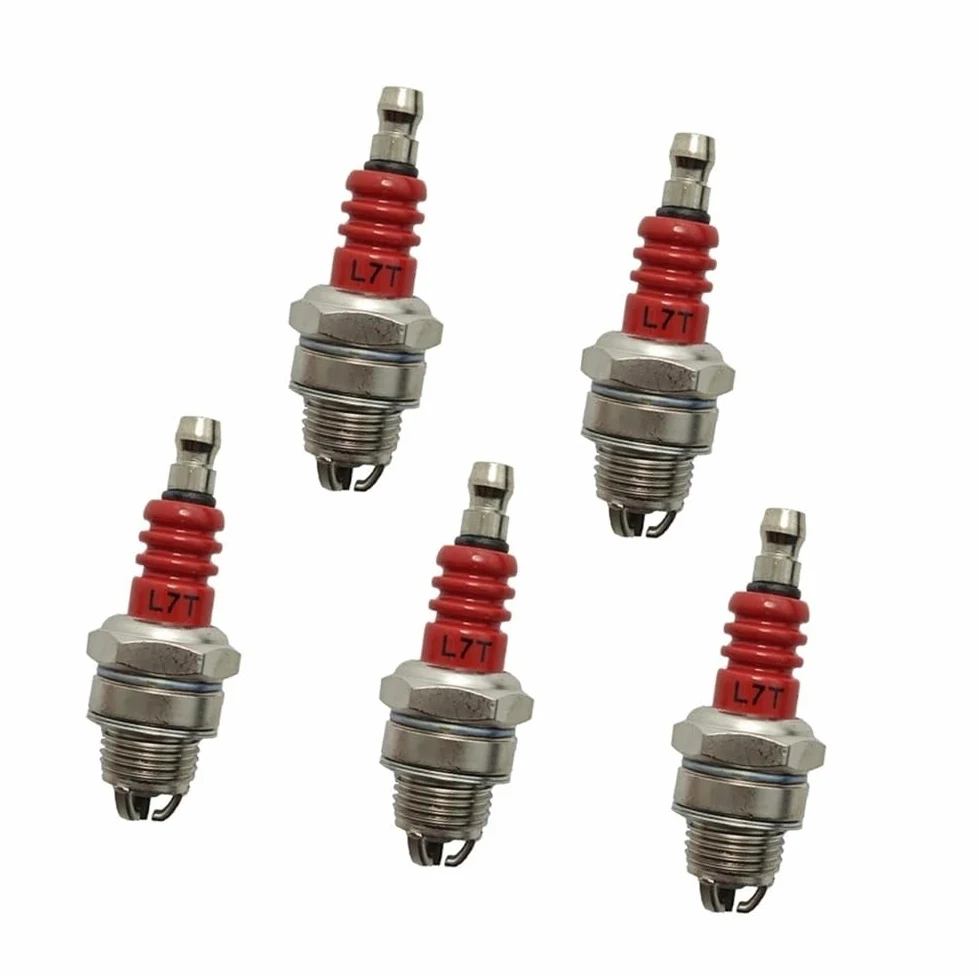 Juego de 5 bujías de Tres Polos L7T compatibles con motosierras, desbrozadoras, maquinaria de jardín y cortacéspedes.