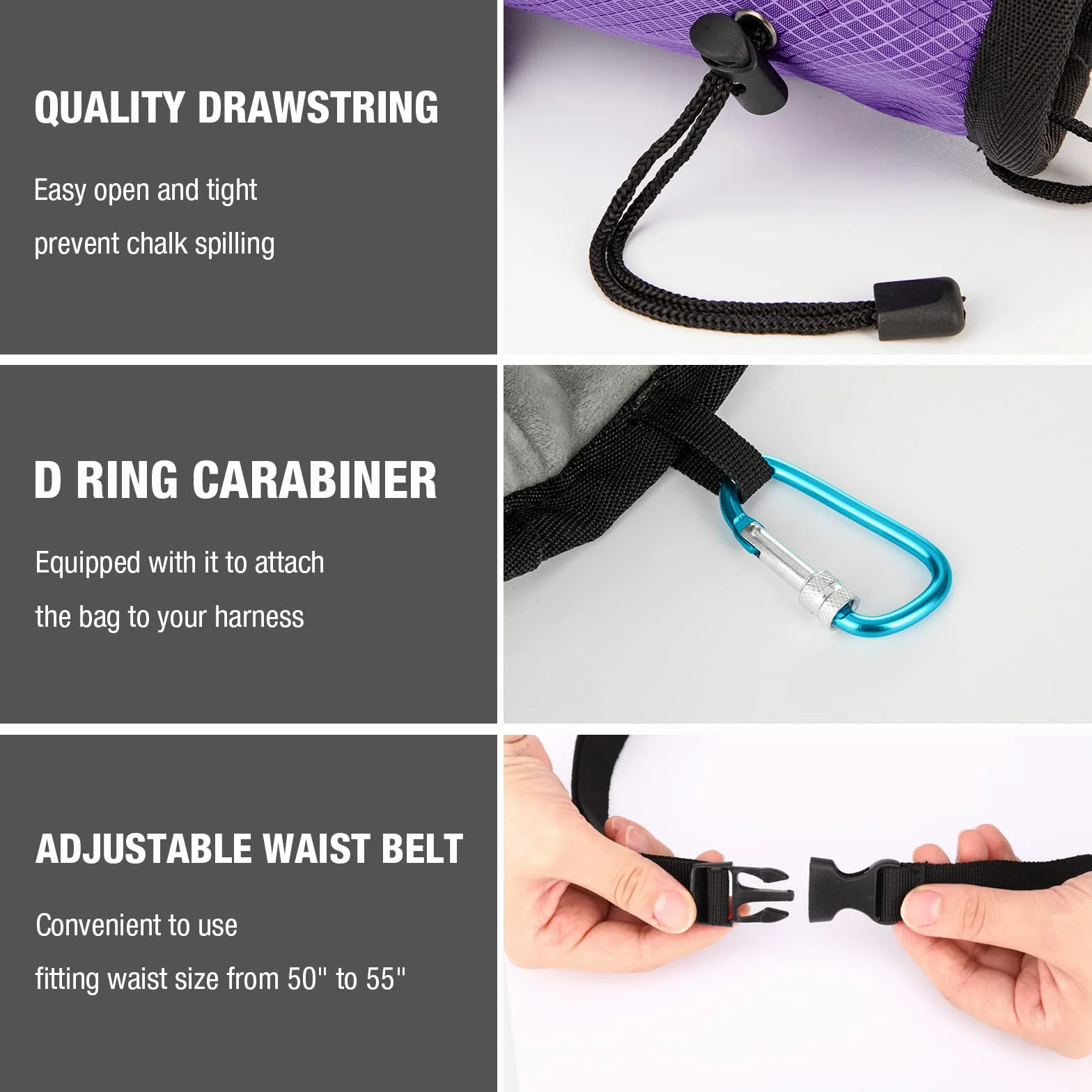 MoKo Bolsa de Magnesia Profesional con Cinturón Ajustable y Bolsillo con Cremallera para Escalada, Gimnasia, Levantamiento de Pesas