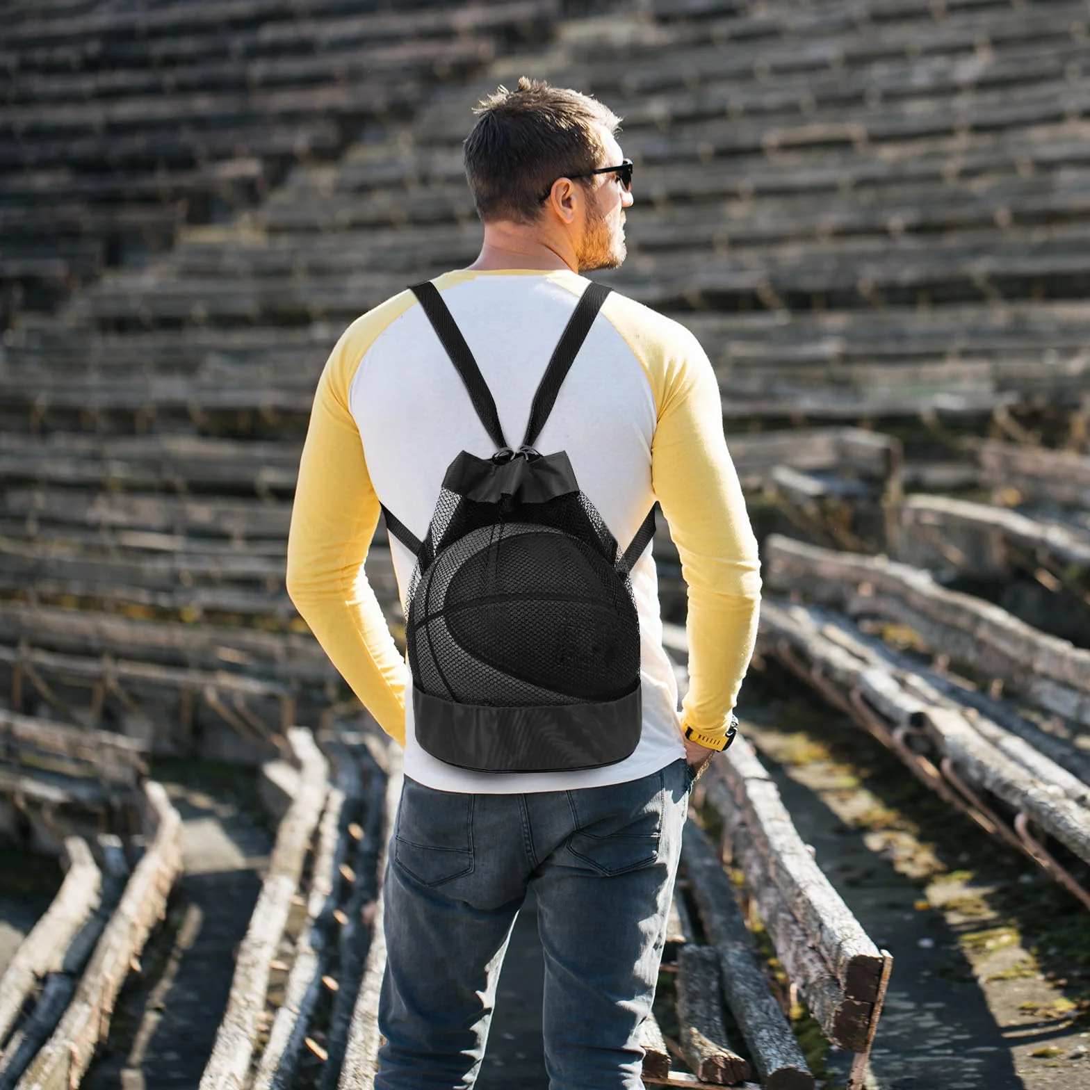 Molain Bolsa de Malla Multiusos para Pelotas - Fútbol, Baloncesto, Tenis, Voleibol, Rugby - Mochila Portátil para Playa y Gimnasio
