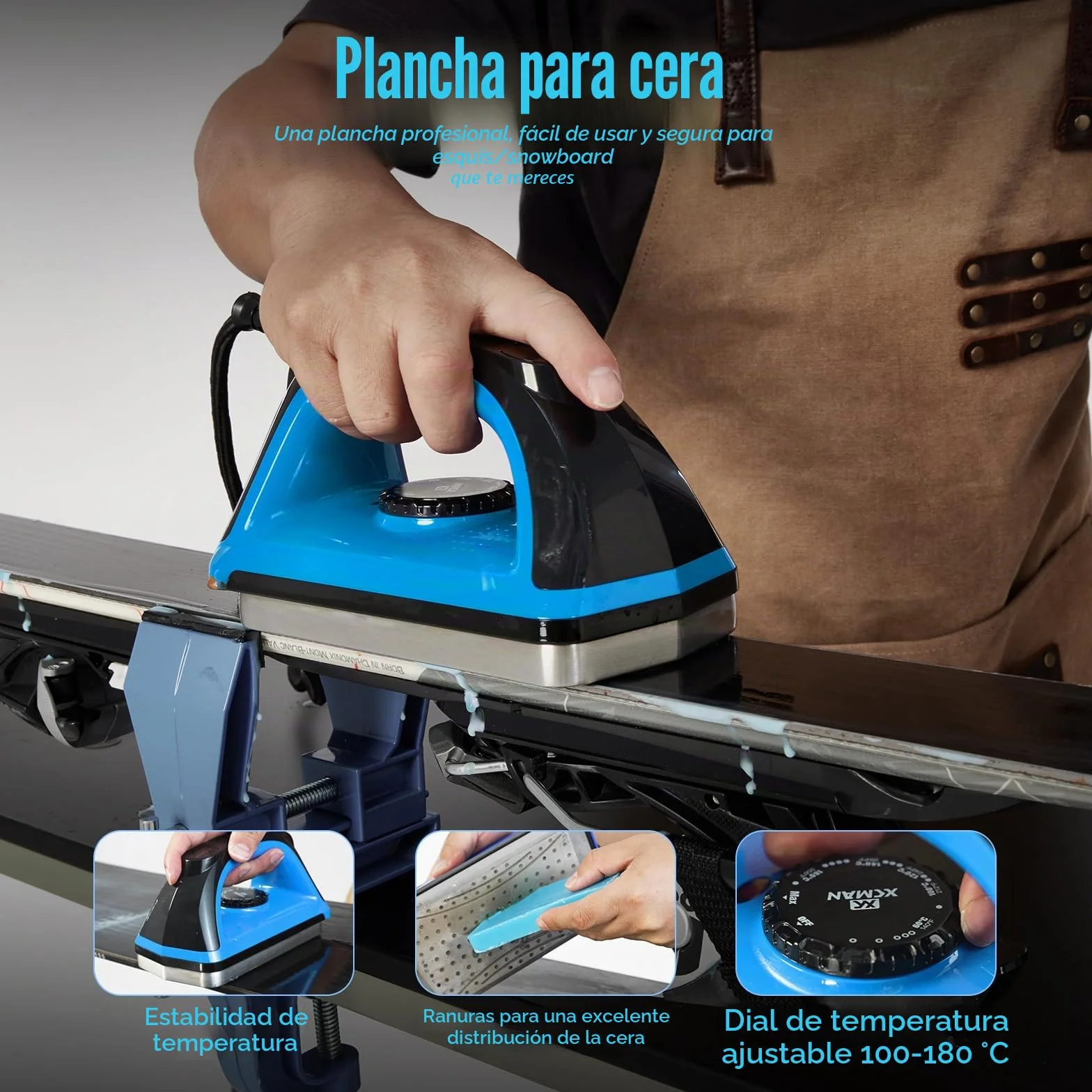 XCMAN Kit Completo Afilado Encerado Esquí Snowboard Plancha Cera Afilador Borde Lateral Reparación Base Ptex Piedra Goma Diamante