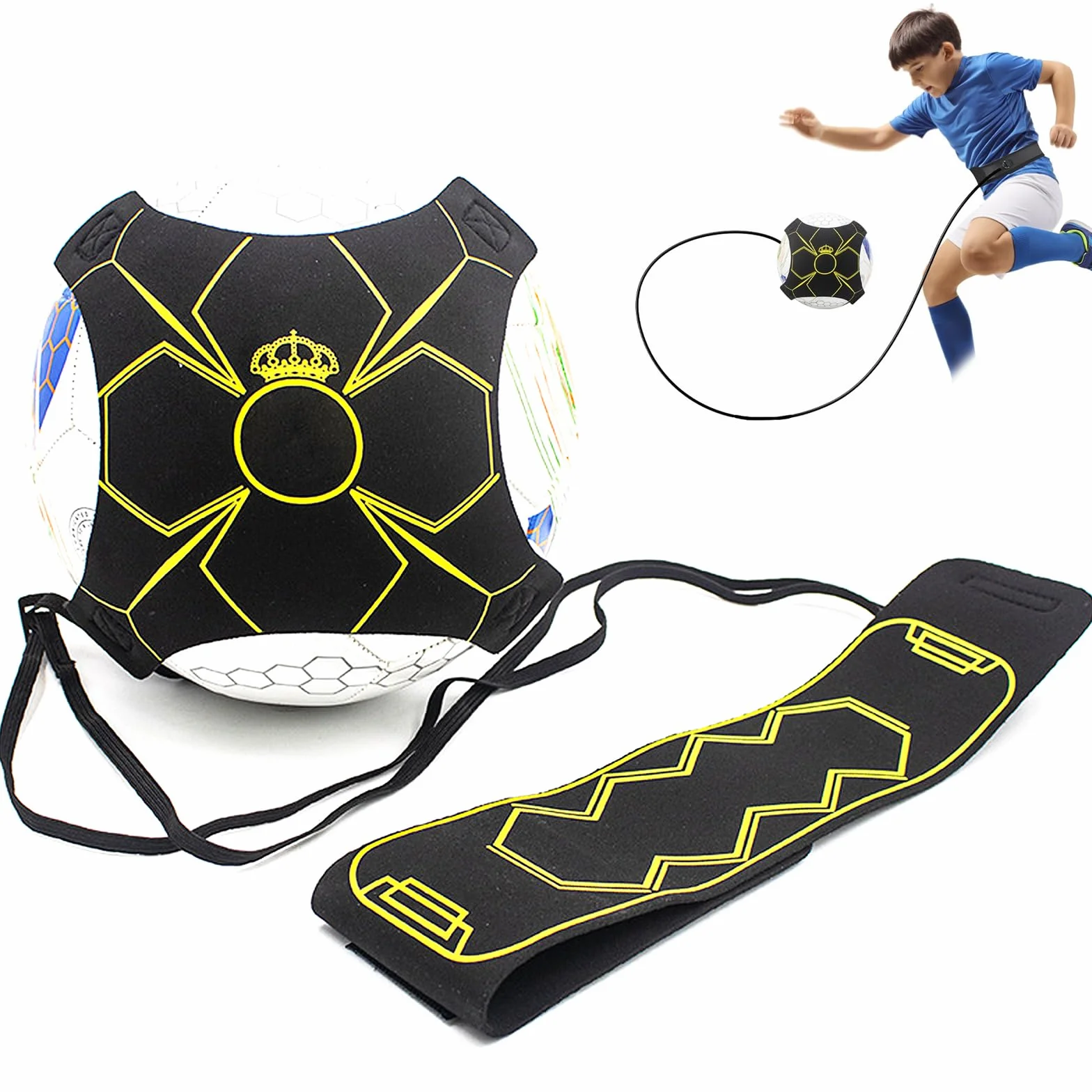 Entrenador de Calcio con Cuerda Elástica, Entrenamiento de Fútbol Kick Trainer, Rebote Automático, Elástico Regulable