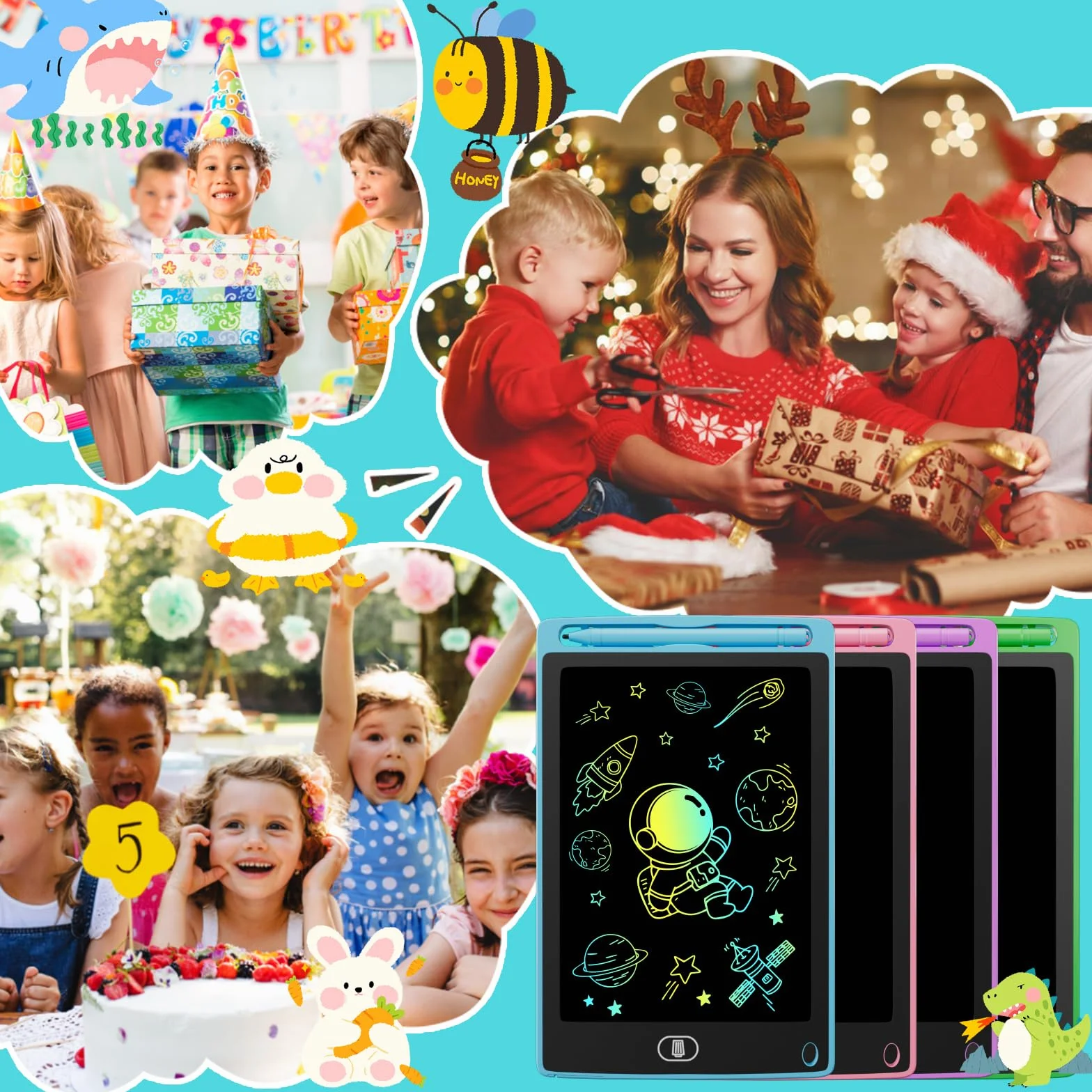 Electight 8.5 Pulgadas Tableta Escritura LCD Color 4 Pack Infantil Borrable Bloqueo Regalo 3-7 Años