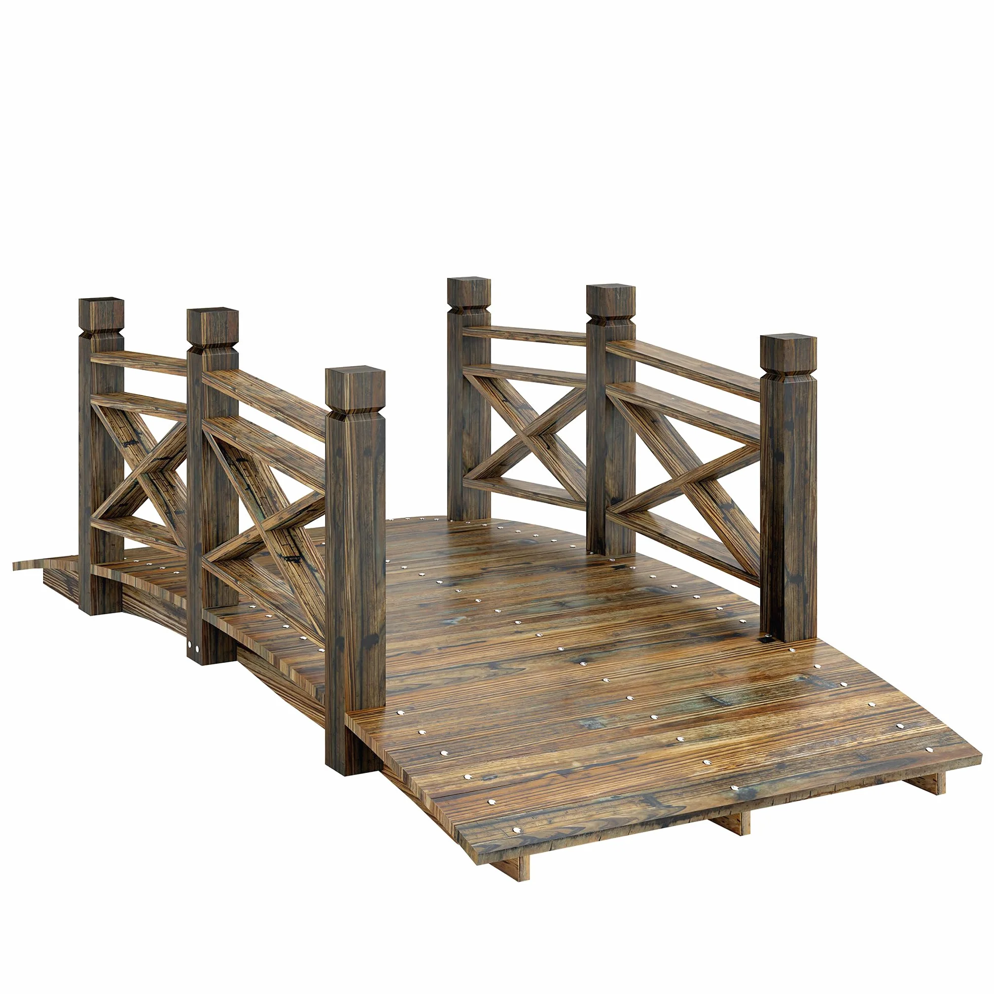 Outsunny Puente de madera con barandilla, puente de jardín de madera de abeto, puente para estanque con aspecto antiguo, transitable, hasta 200 kg, resistente a la corrosión, puente decorativo para