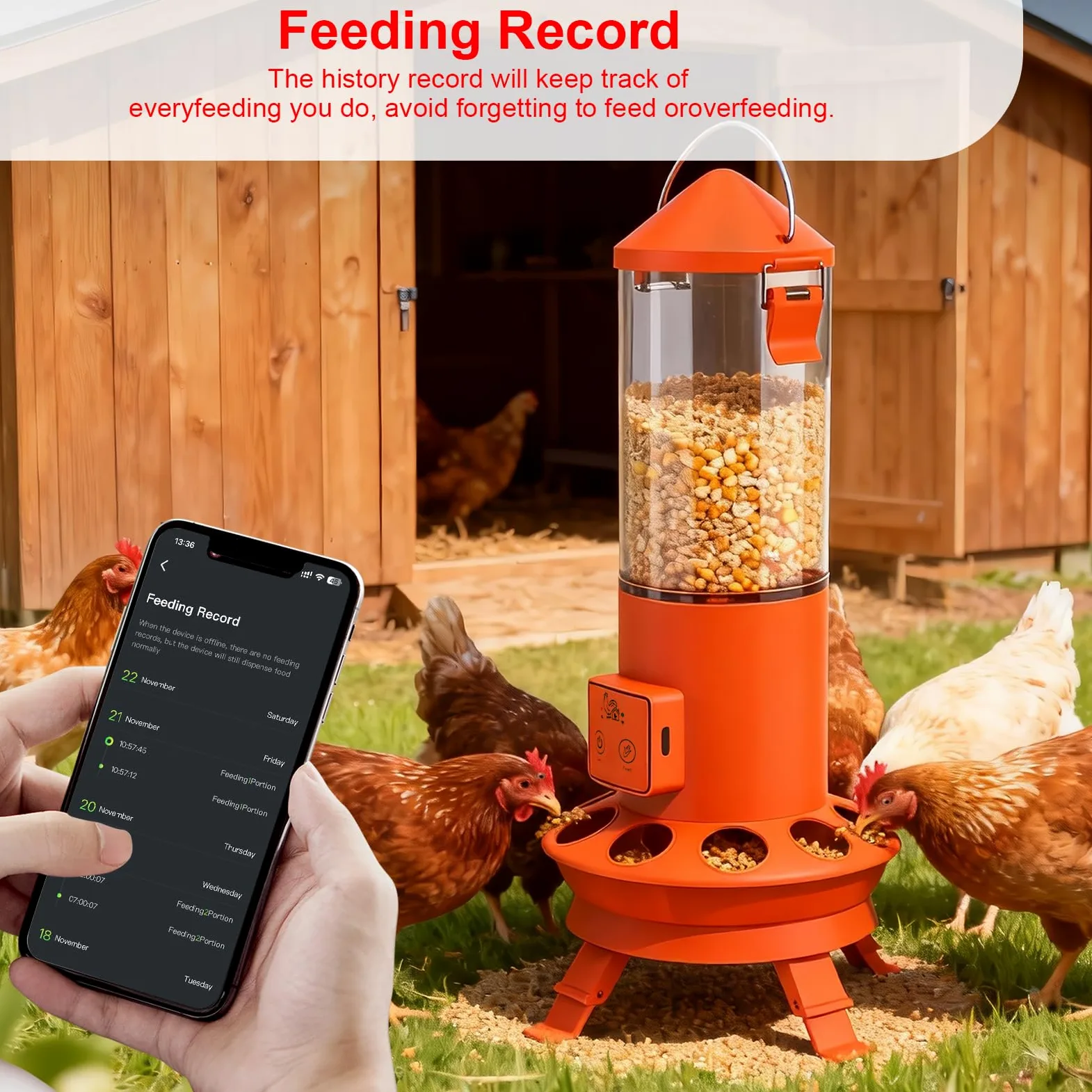 Alimentador automático de pollo, accesorios inteligentes para gallineros, alimentación inteligente de pollos con control remoto sin residuos, horario de alimentación preestablecido, 9 puertos de