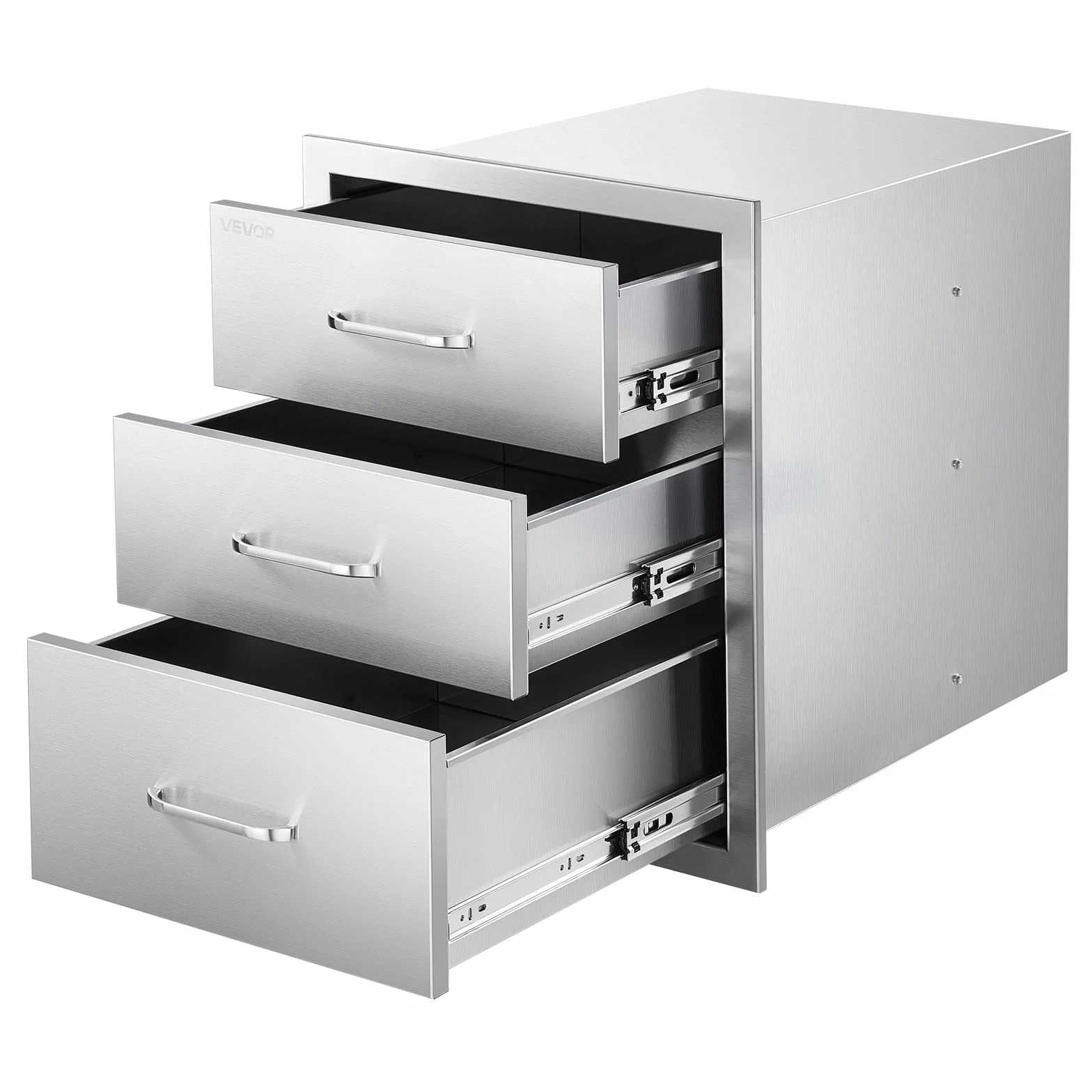 VEVOR Cajones de Cocina para Exterior 46 x 59 x 59 cm, 3 Cajones para Barbacoa de Triple Acceso con Asa de Aleación de Zinc, Cajonera para Cocinas al Aire Libre, Estación de Parrilla para Patio