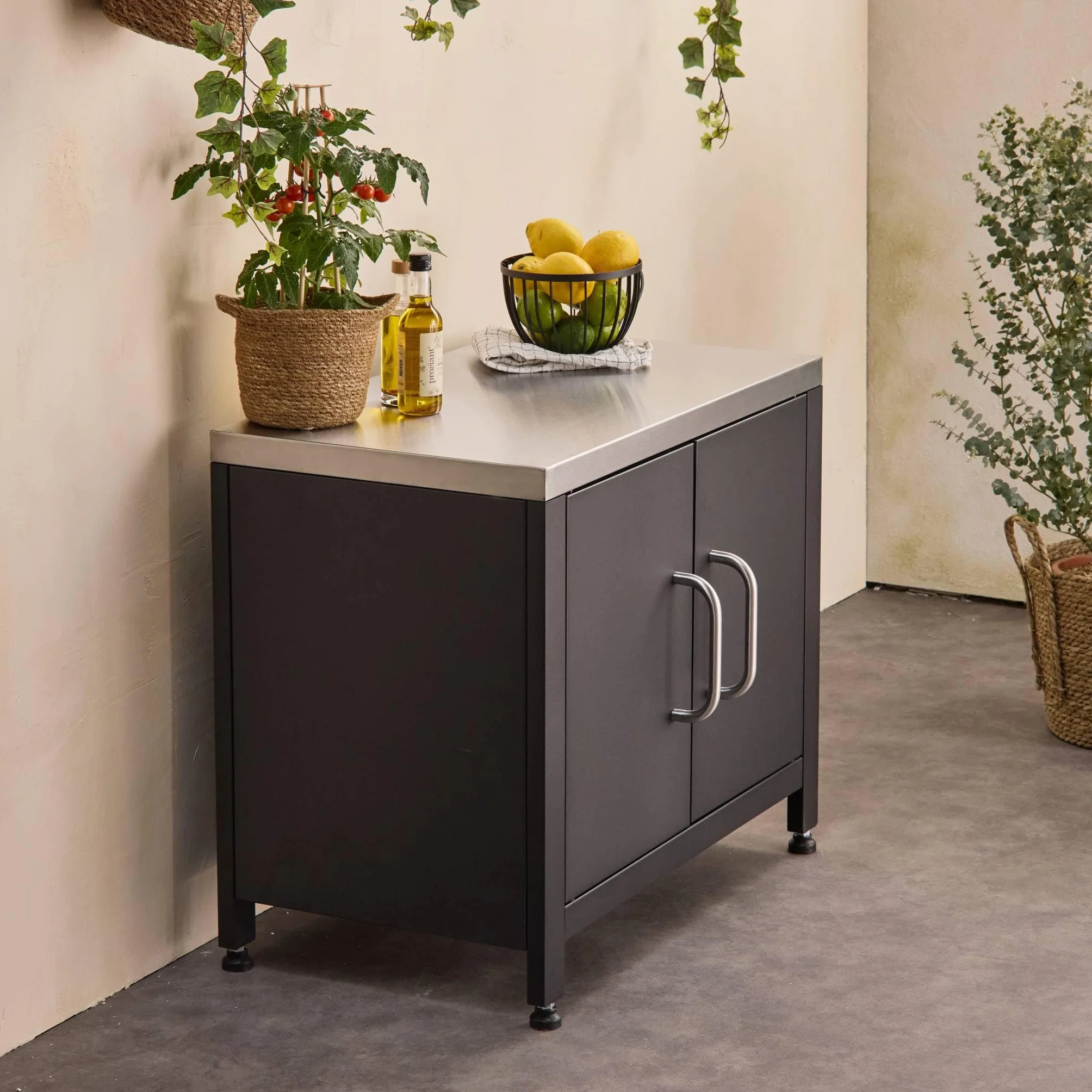 sweeek - Cocina exterior de acero, 80cm, Grimaud, Negro, 52.5x80x69 cm