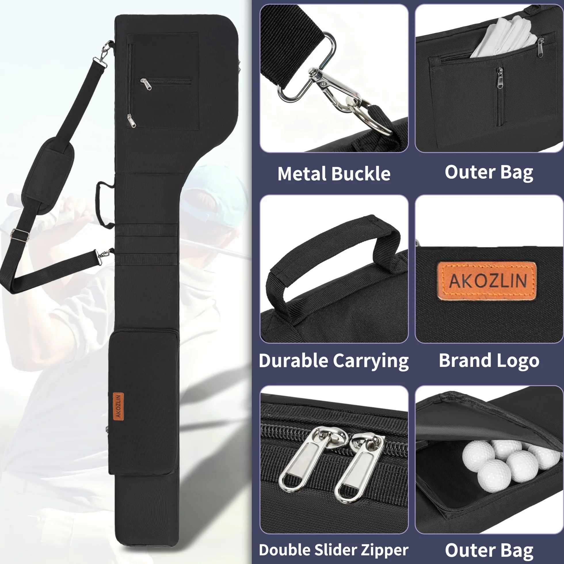 AKOZLIN Bolsa de Transporte de Golf, Paquete de 8 a 10 Bolsas de Viaje, Suave, Plegable, Bolsa de Domingo, Bolsa portátil con Cremallera