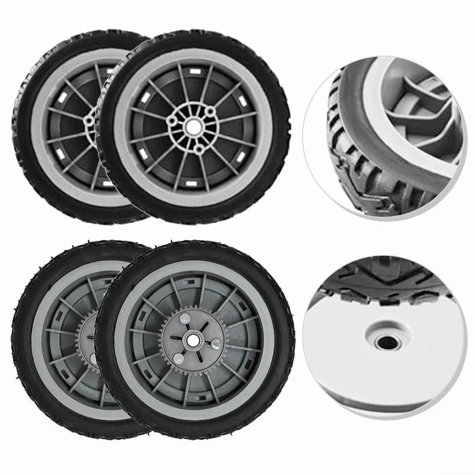 Kit de repuesto para rueda de cortacésped Toro: conjunto de rueda delantera y trasera compatible con modelos Toro 20053-20384, reemplaza las piezas 107-3708 y 107-3709, para cortacésped de jardín para