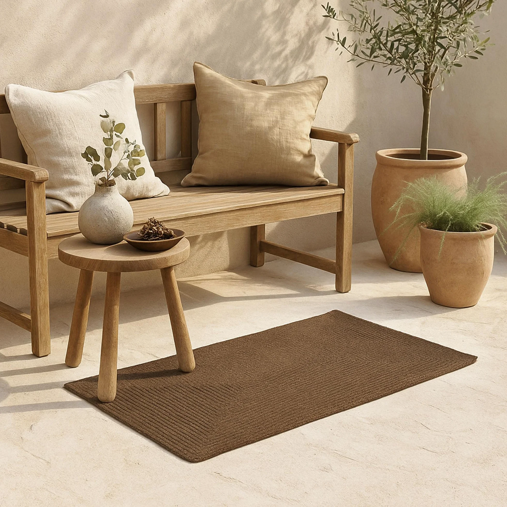 HAMID Alfombra Nansa Interior/Exterior Pet Reciclado – Lavable y Resistente al Agua – Ecológica y Sostenible – Ideal para Terraza, Jardín o Salón (110x60cm, Marrón)