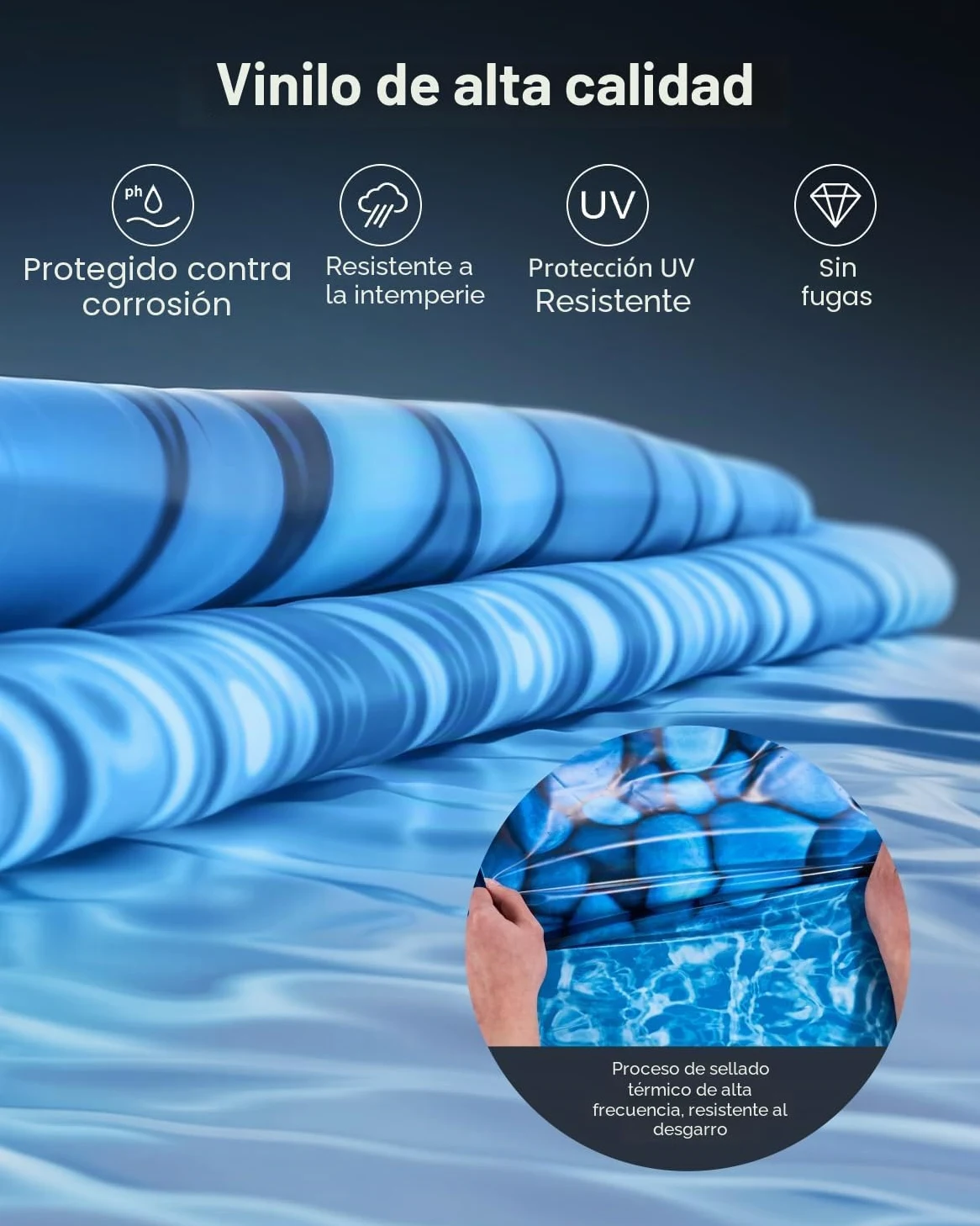 VEVOR Revestimiento para Piscina Elevada 244 cm Redonda Cubierta para Piscinas Superpuestos Vinilo de Calibre Estándar Altura de Pared 122-137 cm Diseñado para Piscinas Elevadas con Lados de Acero