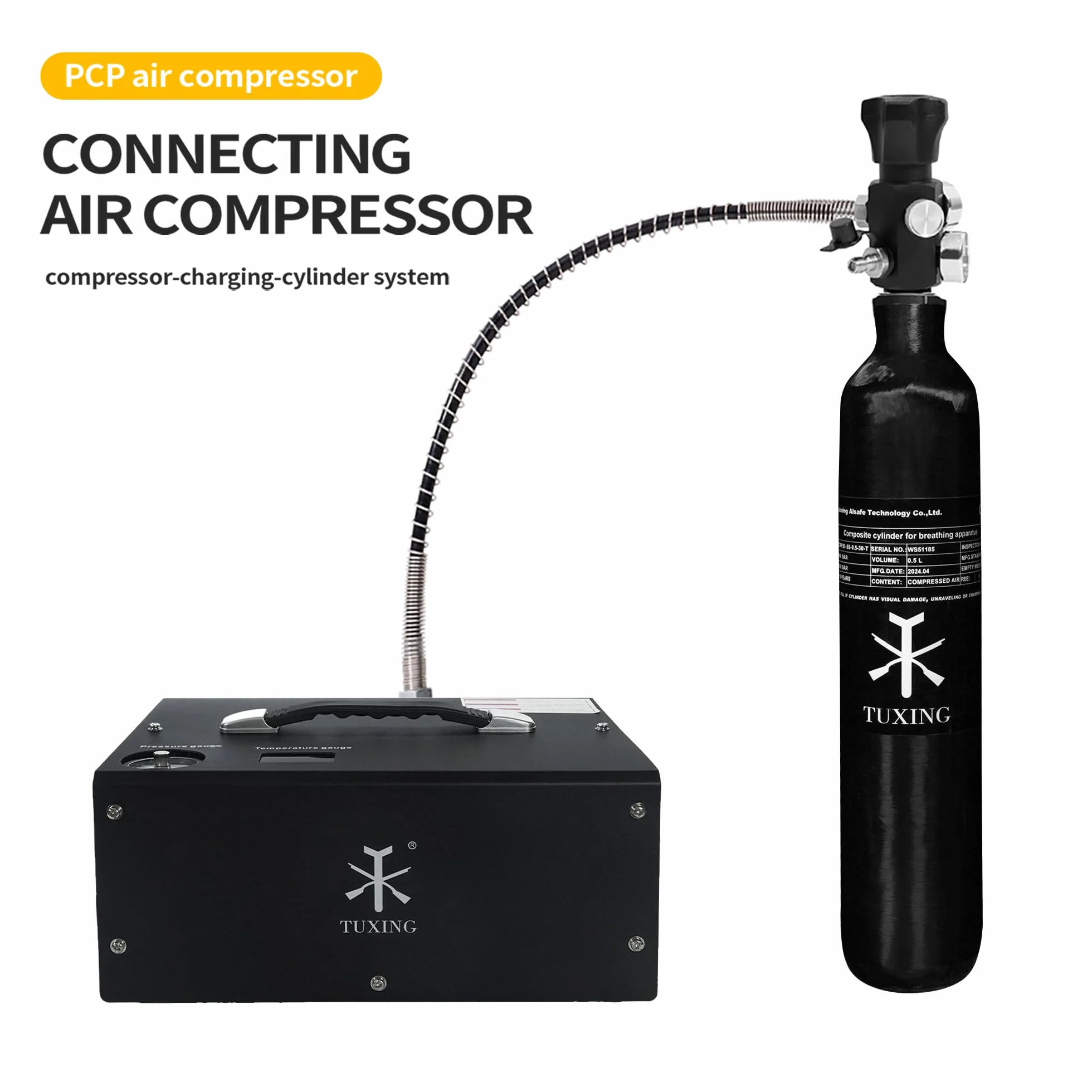 TUXING Tanque de Aire PCP 4500PSI 0.5L Fibra de Carbono Cilindro HPA 31Cu in 500cc Rosca M18*1.5