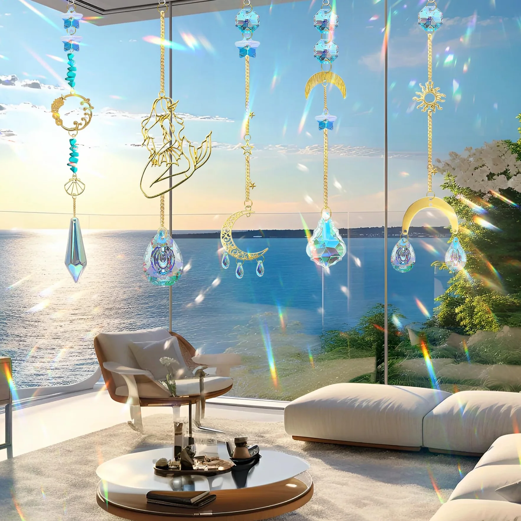VEEKAY Atrapasoles Cristal Colgante,425 Piezas DIY Kits para Hacer atrapasoles,DIY Bola de Cristal Prisma con Cuentas/Cadenas/Anillos,Colgante de Cristal Arcoíris para Ventana Jardin Fiesta Decor