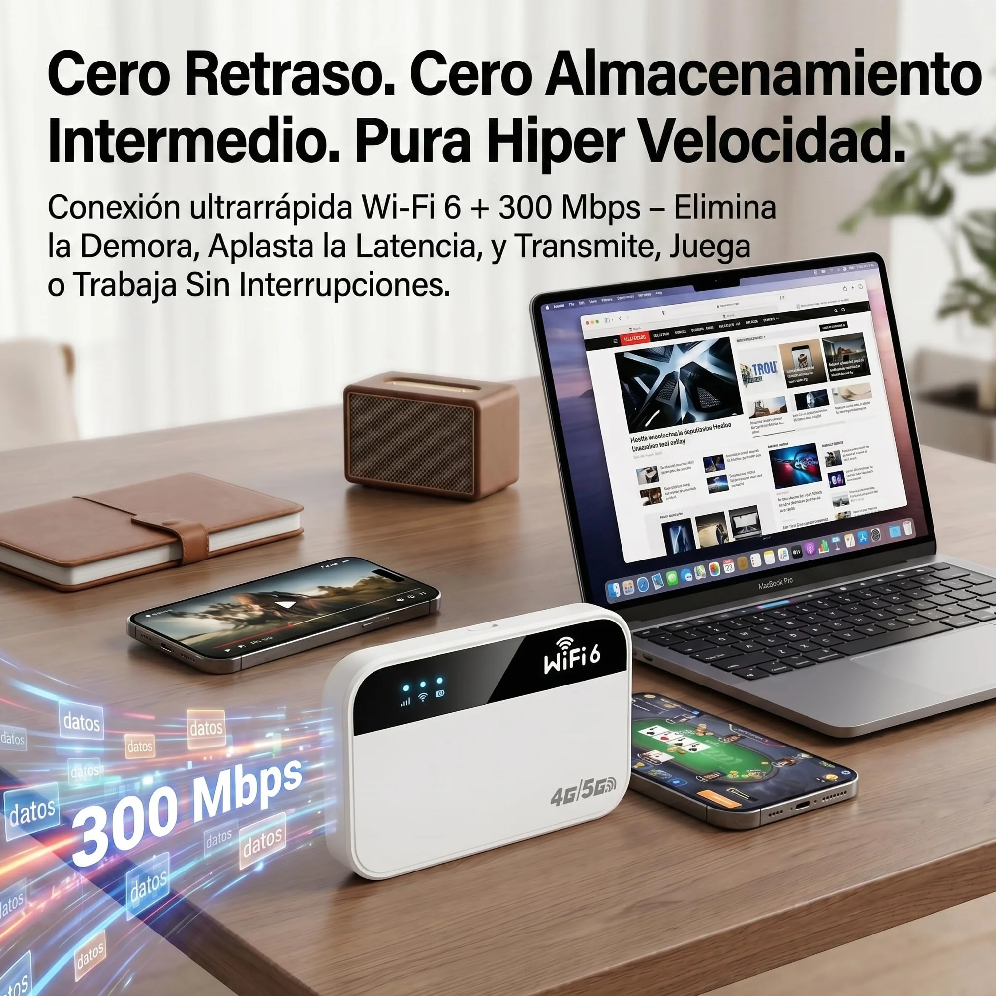 Router WiFi 5G Portátil Ultraligero 3000mAh 14h Autonomía 32 Dispositivos WPA2 Compatible Operadores M2