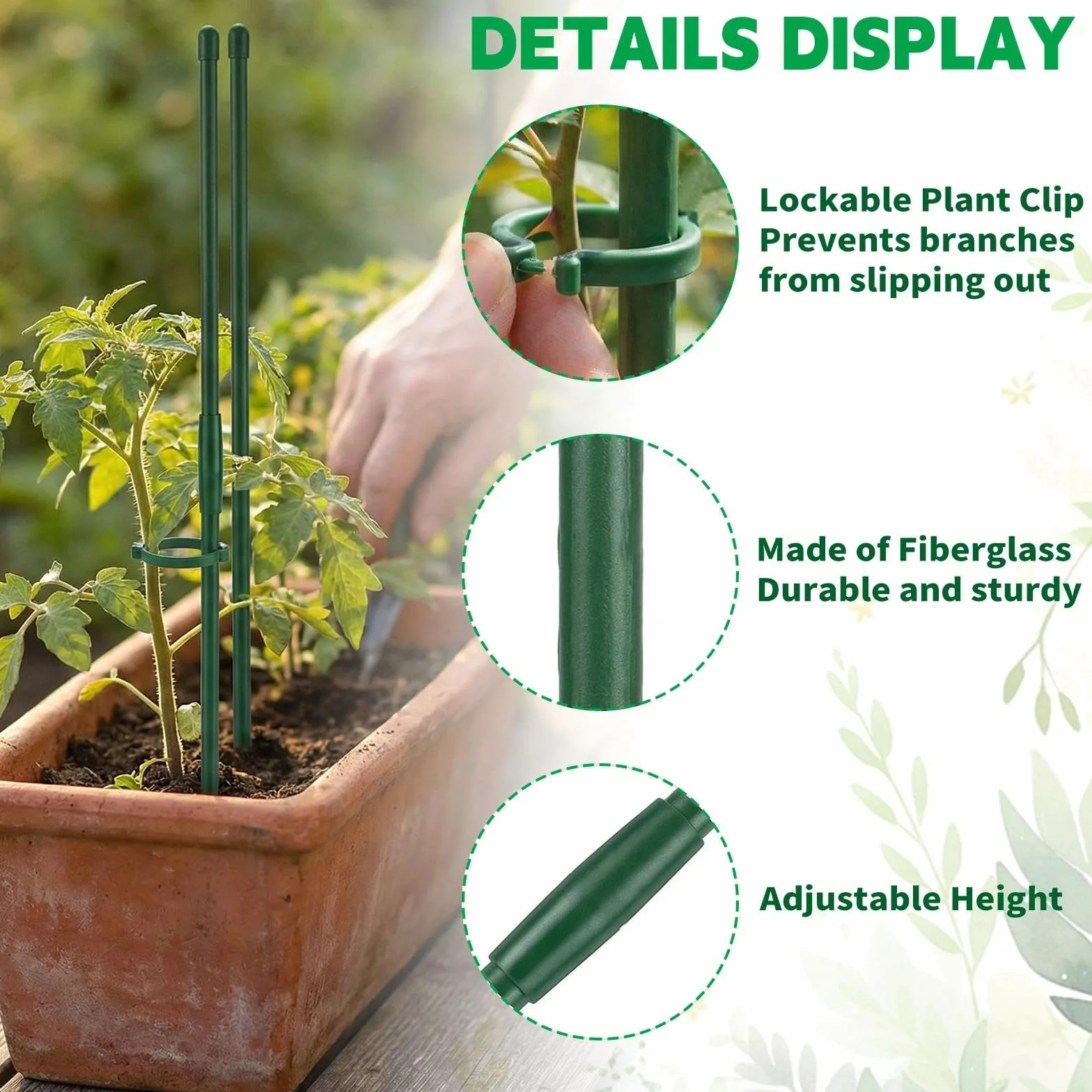 20 Piezas Tutores para Plantas, Palos para Sujetar Plantas con 20 Clips Plantas 10 Tubos de Extensión, para Plantas para Orquídeas, Tomates, Peonías, Enredaderas (90 PCS)