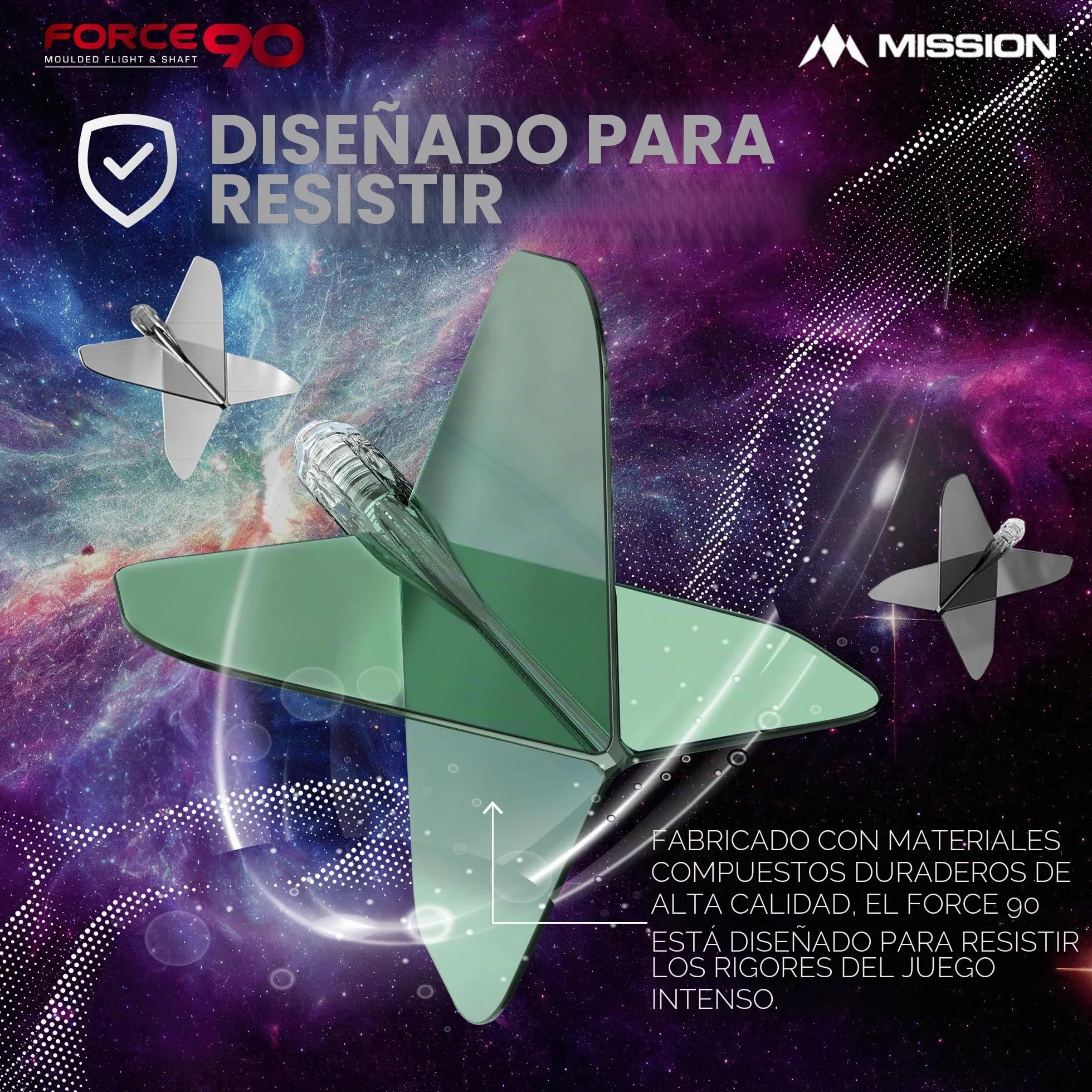 Mission Darts Force 90 Sistema integrado de vuelo y eje de dardos 2 en 1 Paquete de 3 Estándar n.º 6