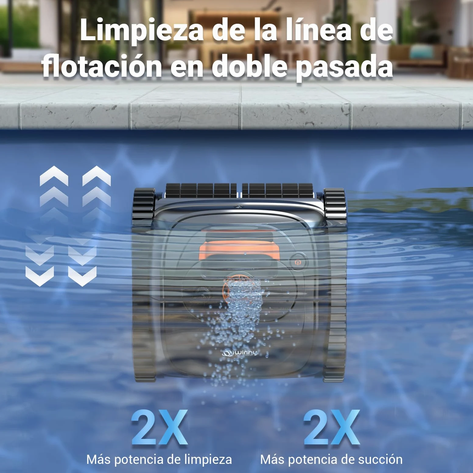 WINNY POOL CLEANER Winny C1 Robot Piscina y Limpiafondos Piscina-Sin Cables, 150 min de Autonomía, Limpia Paredes y Fondo, Navegación Inteligente, Auto-Aparcamiento, Naranja Negro